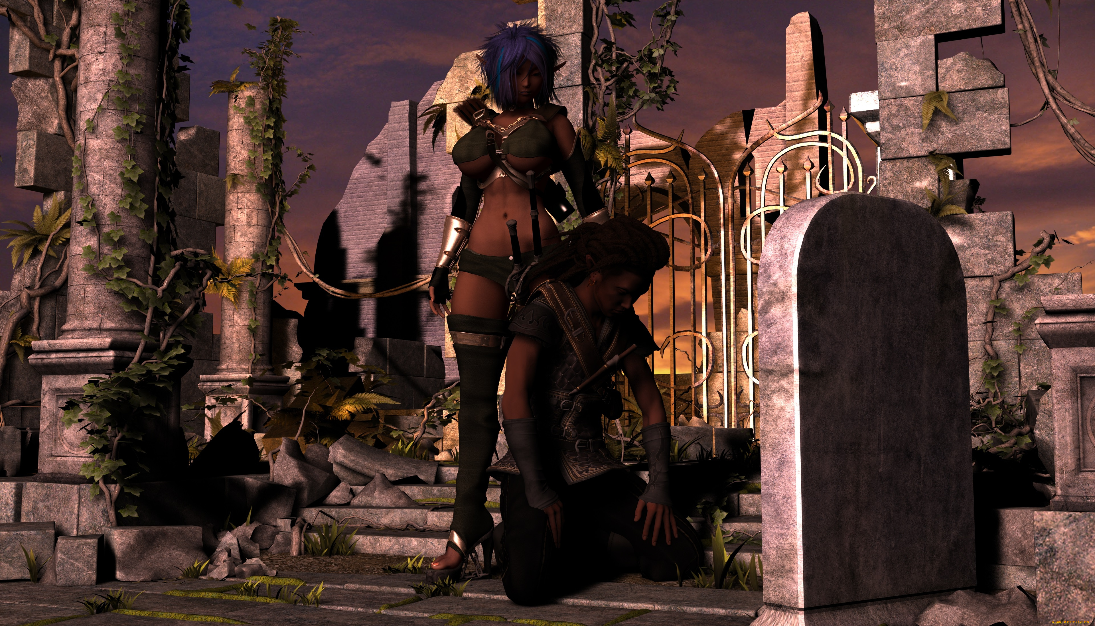 3д, графика, эльфы, , elves, взгляд, оружие, эльфийки, фон