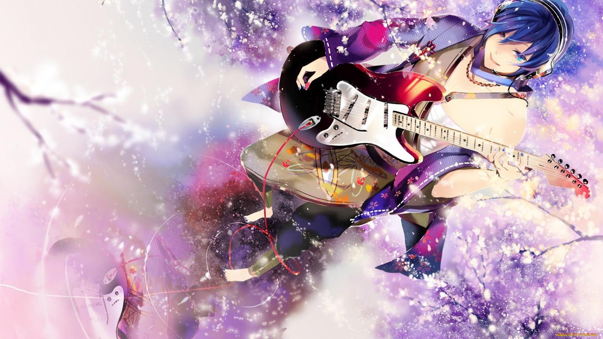 аниме, музыка, гитара, парень