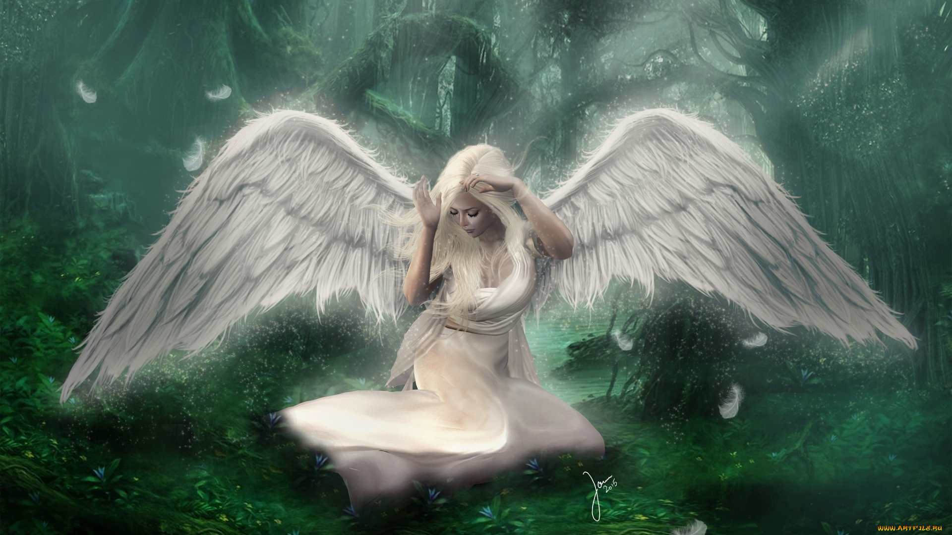 фэнтези, ангелы, грусть, слезы, крылья, девушка, ангел, лес
