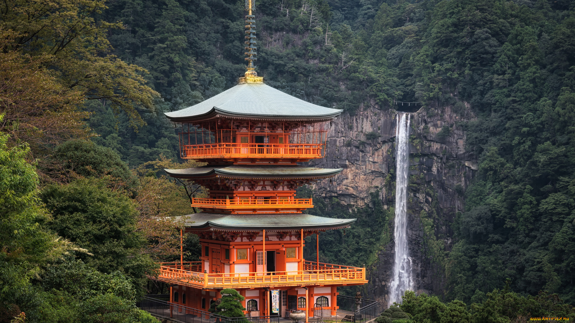 города, -, буддийские, и, другие, храмы, храм, водопад