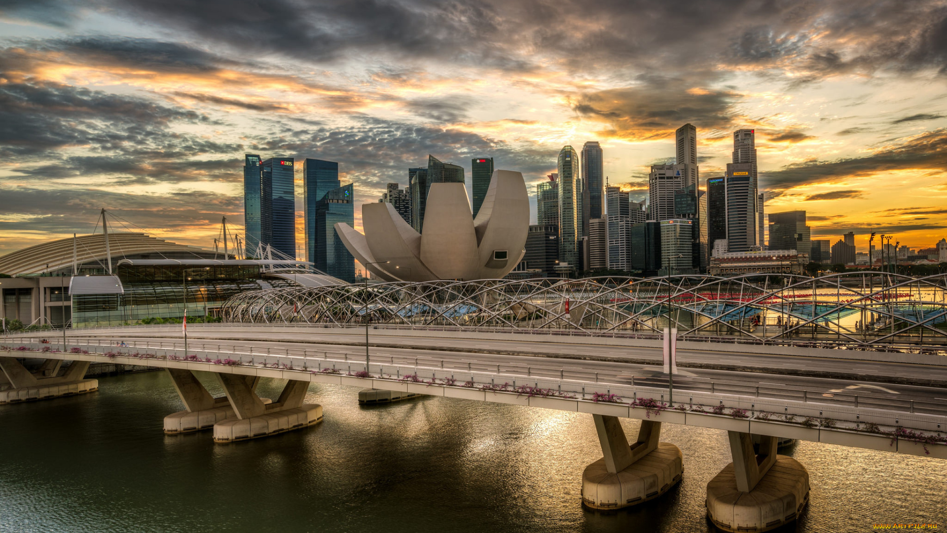 города, -, мосты, река, мост, небоскребы