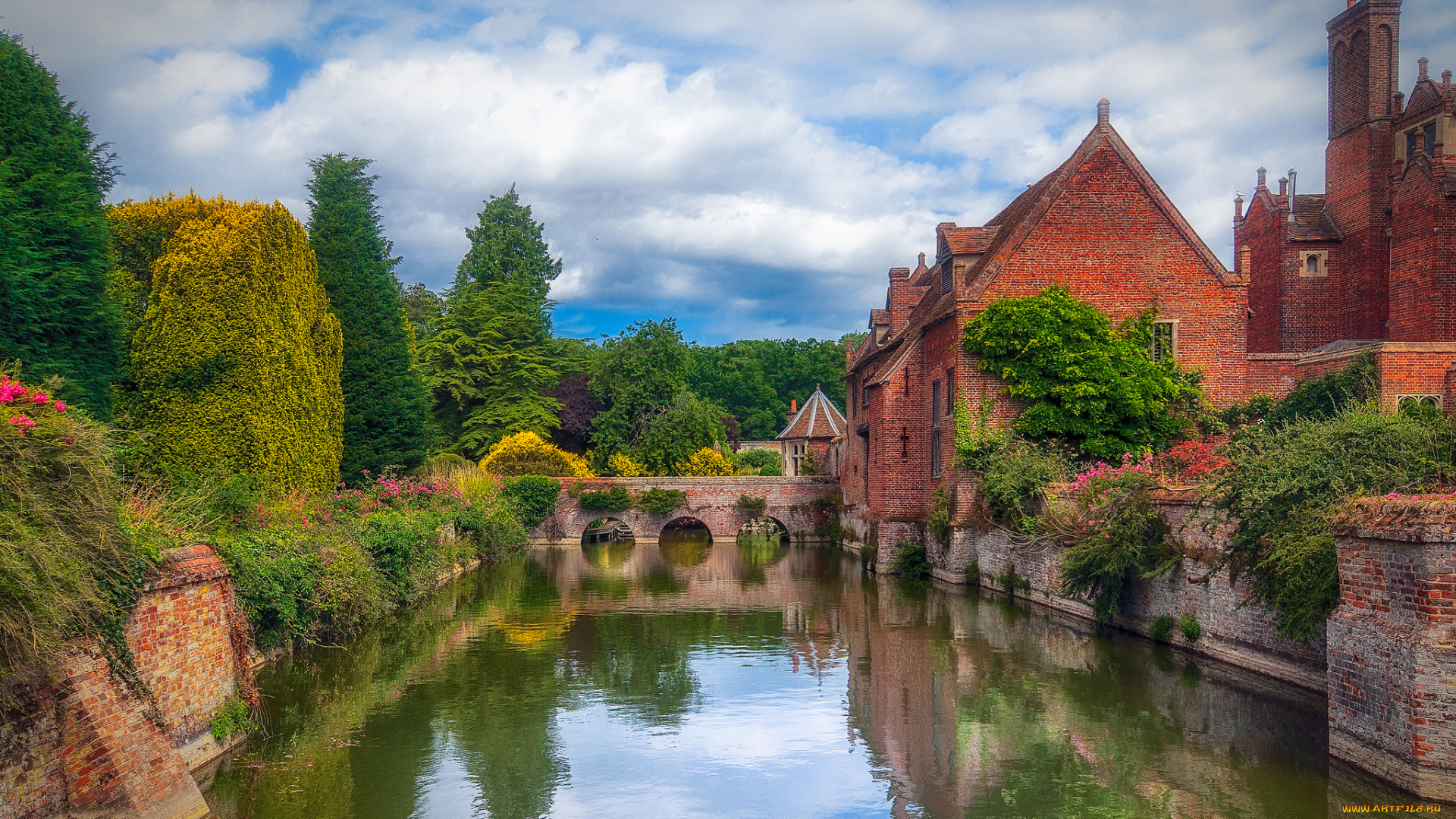 kentwell, hall, moat, города, -, мосты, пастораль