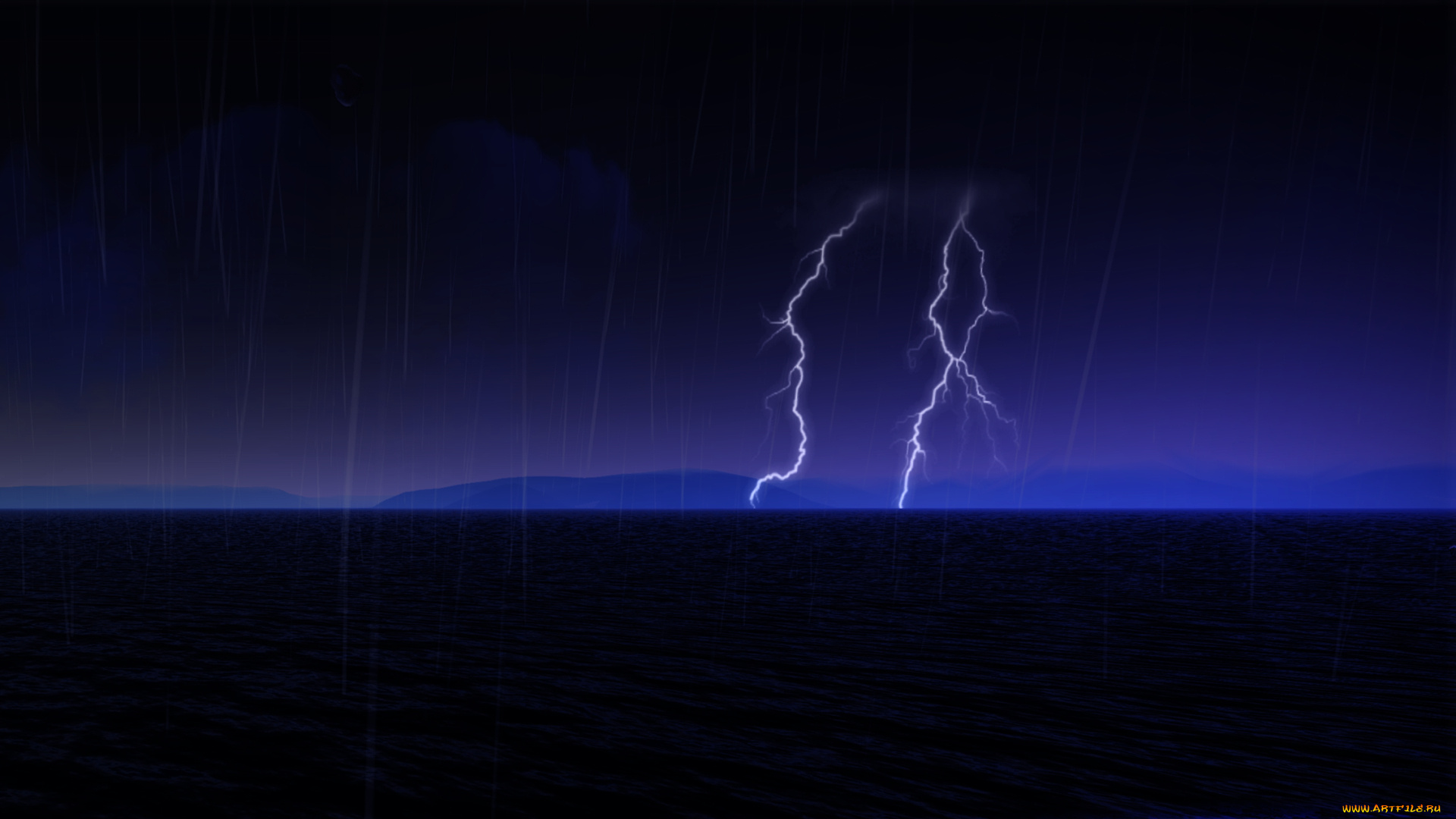 природа, молния, , гроза, ночь, небо, море