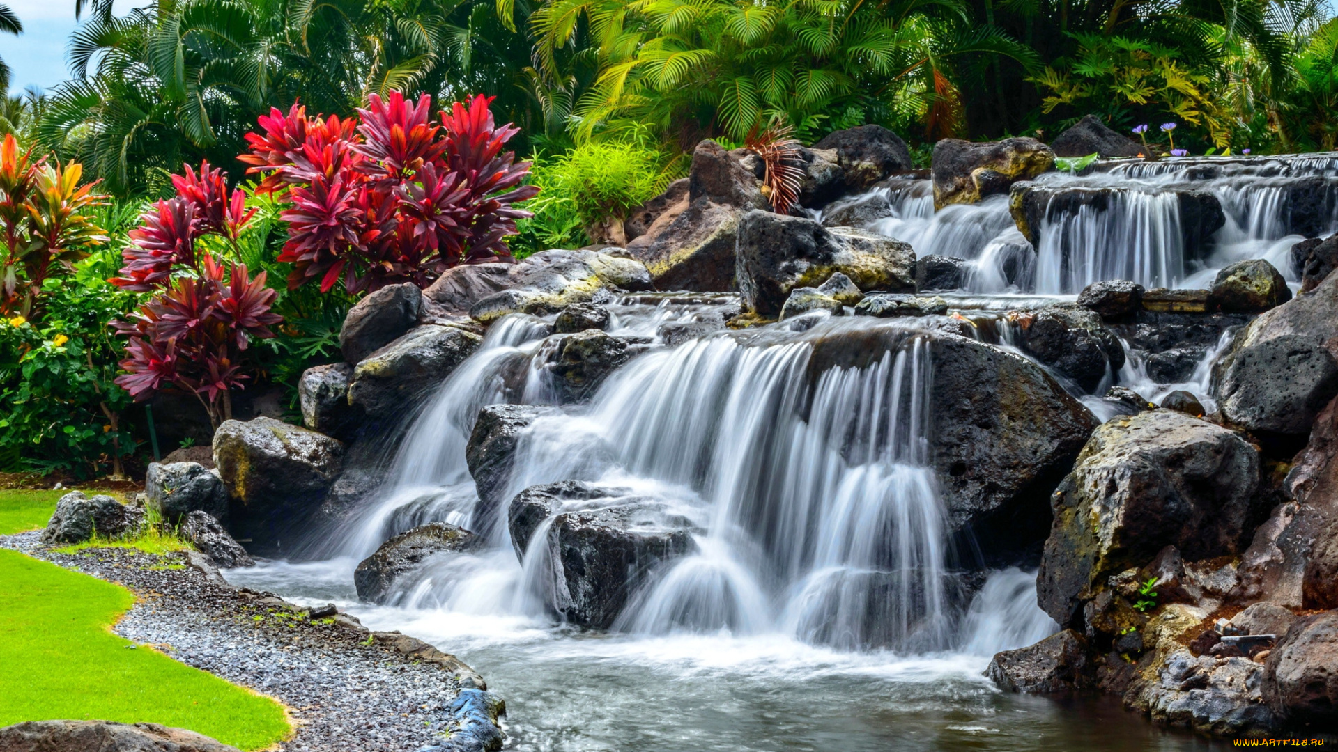 природа, водопады, парк, камни, водопад