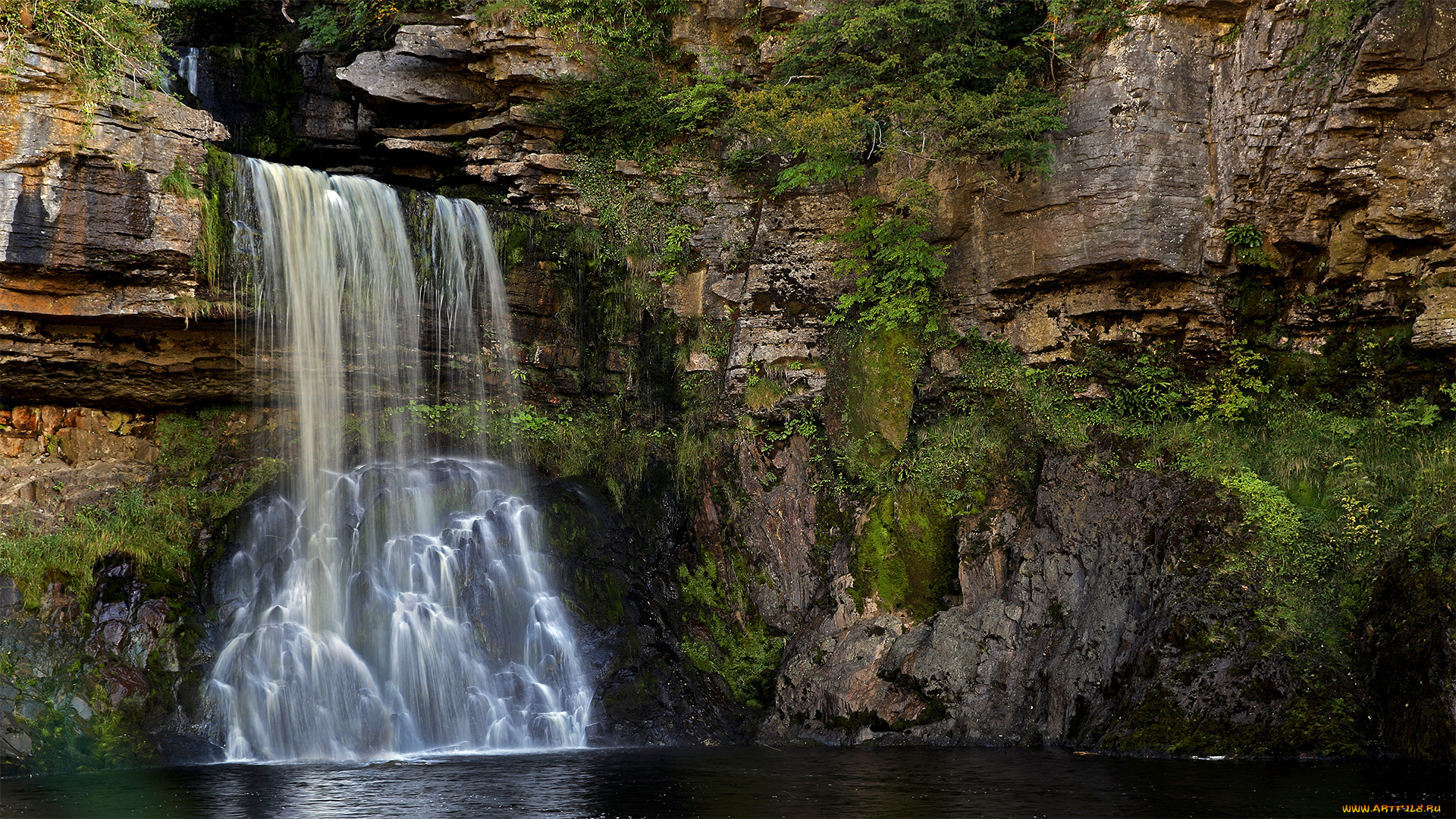 природа, водопады, река, лес, водопад