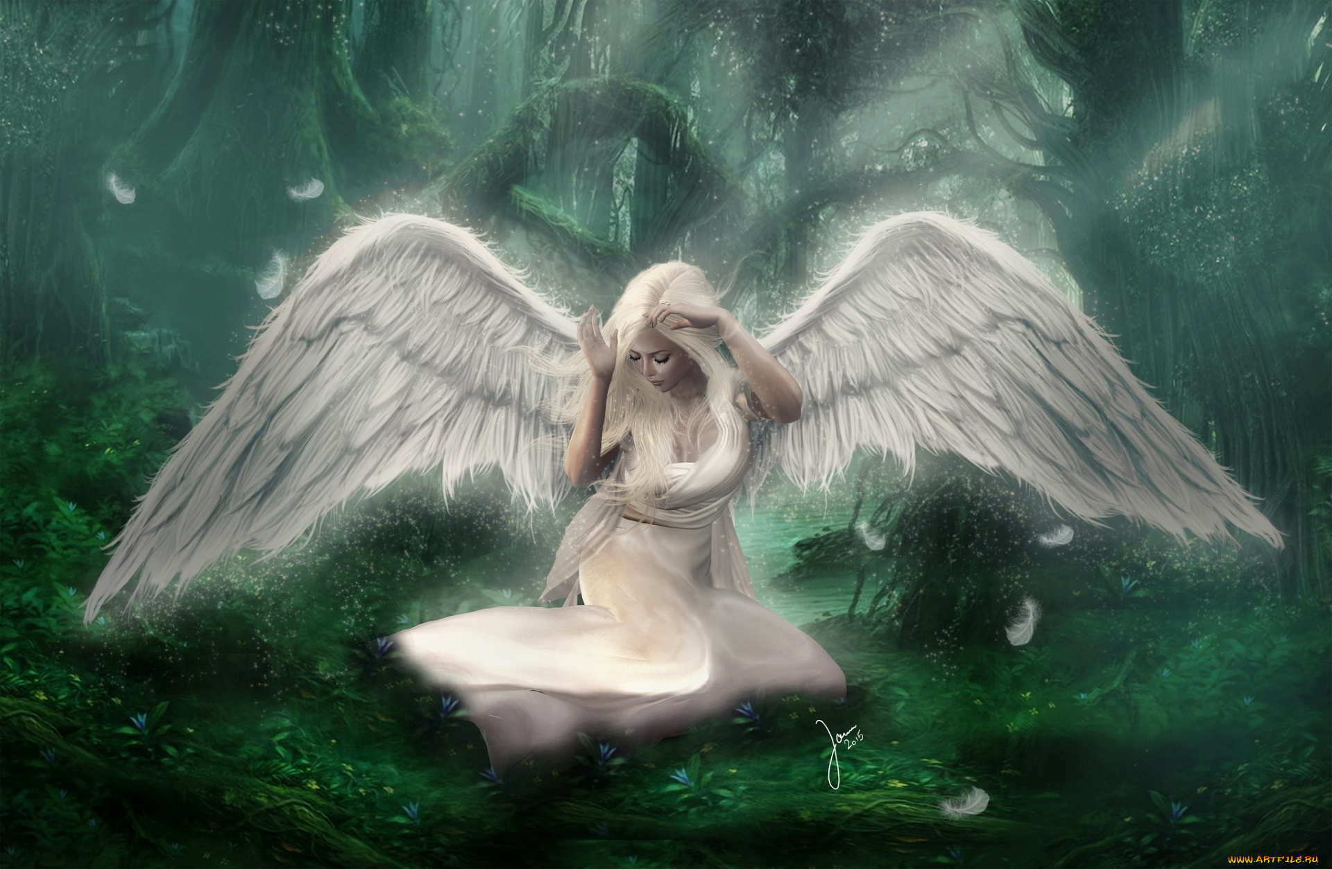 фэнтези, ангелы, грусть, слезы, крылья, девушка, ангел, лес