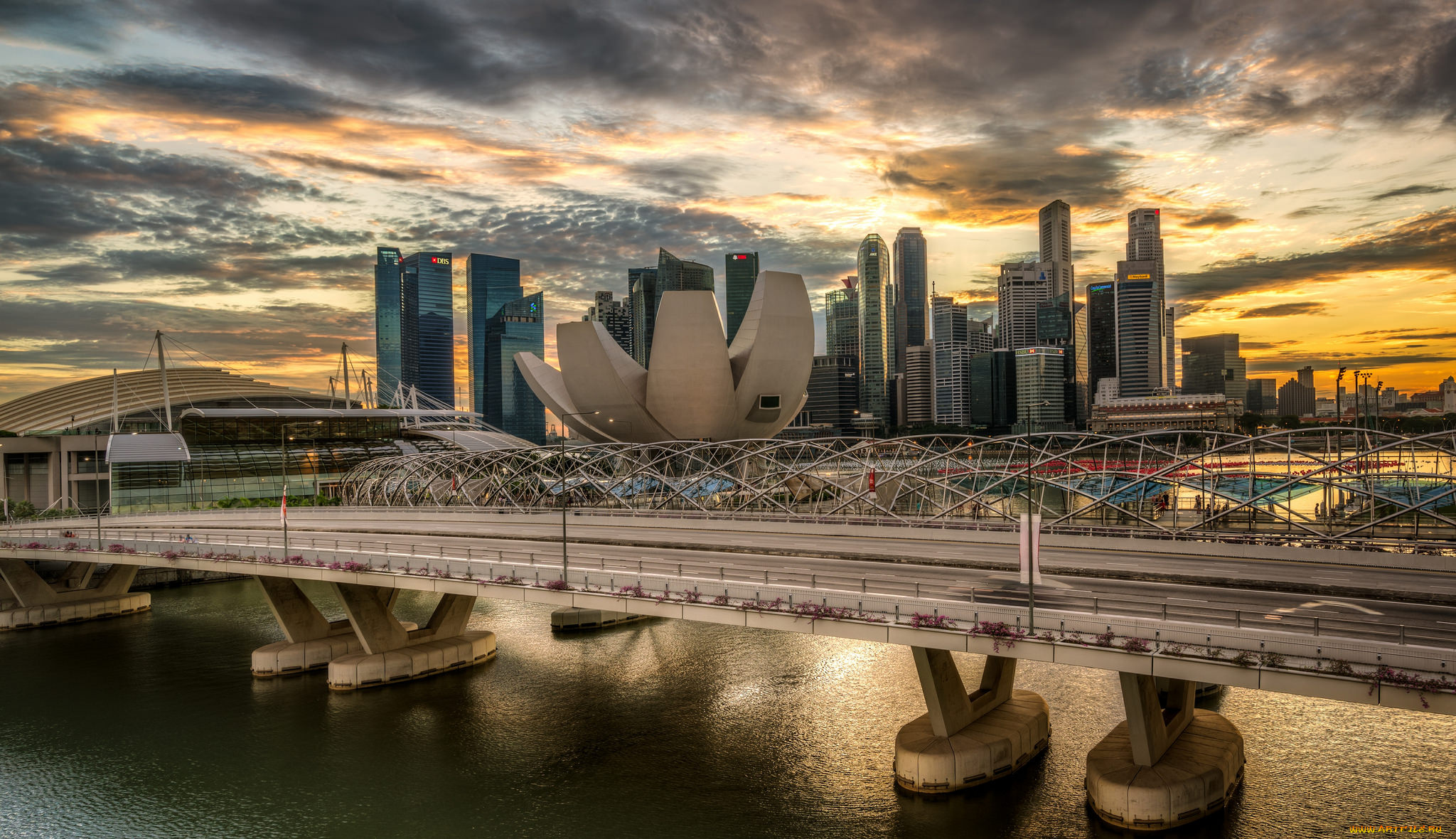 города, -, мосты, река, мост, небоскребы