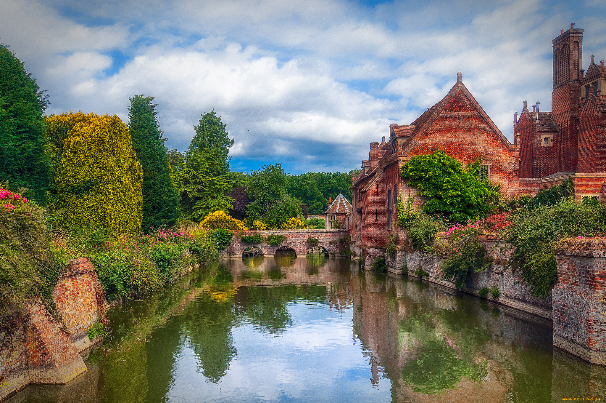 kentwell, hall, moat, города, -, мосты, пастораль