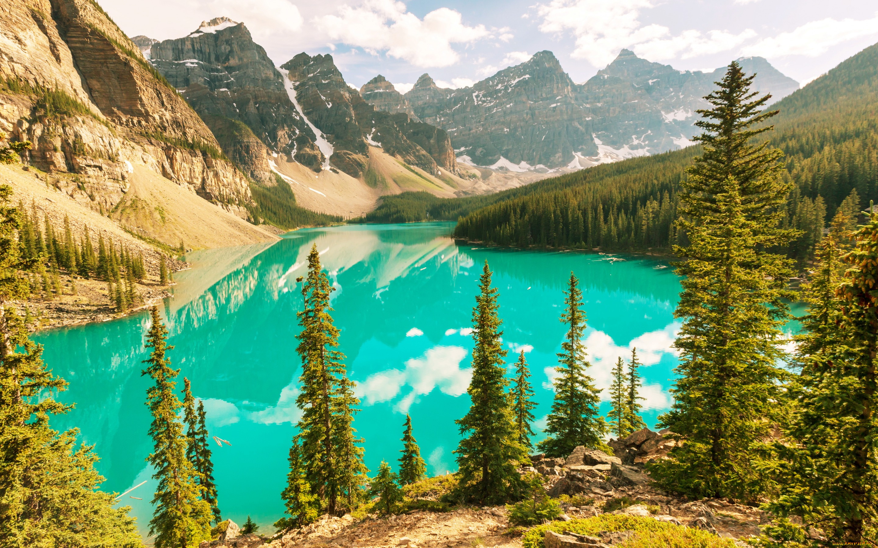 природа, реки, озера, moraine, lake, banff, national, park, canada, landscape, озеро, лес