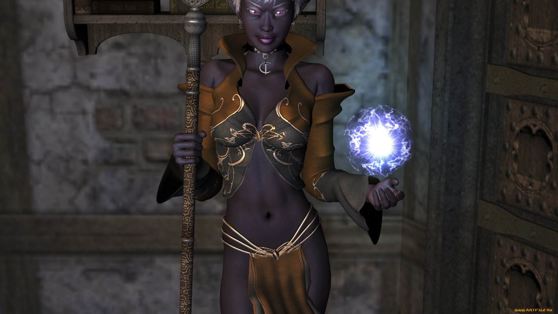 3д, графика, эльфы, , elves, фон, взгляд, эльфийка