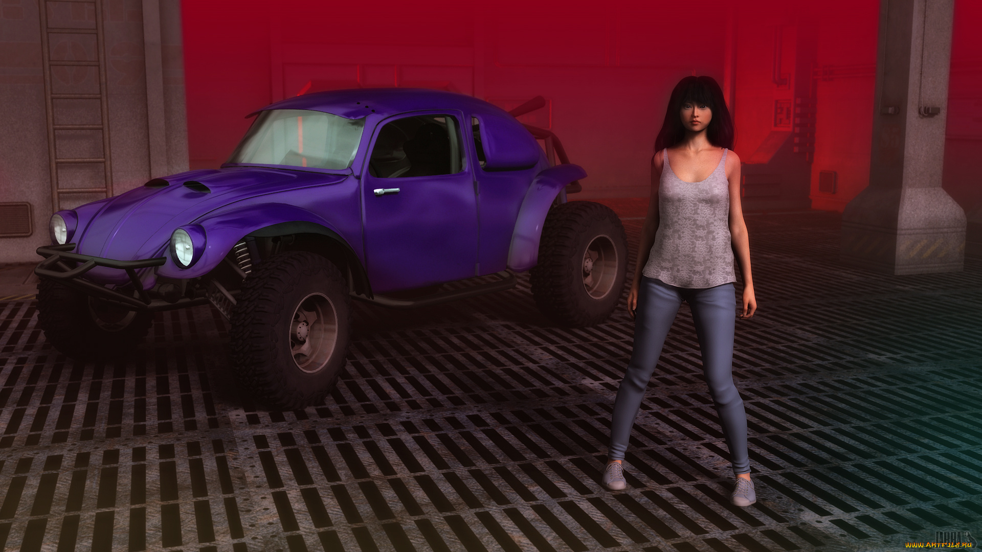 3д, графика, люди-авто, мото, , people-, car, , , moto, автомобиь, фон, взгляд, девушка