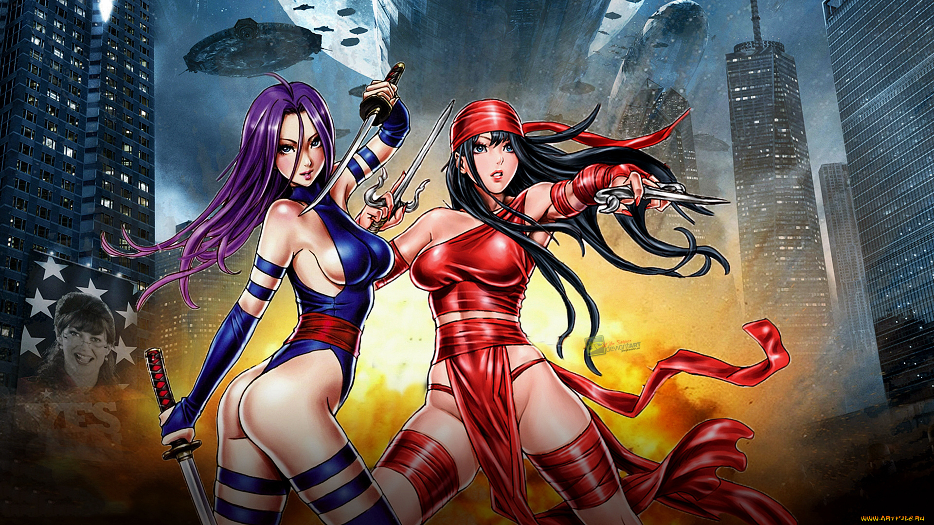 рисованное, комиксы, кинжал, униформа, взгляд, фон, девушкаи