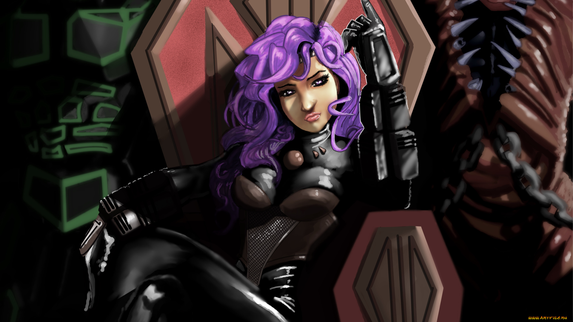 рисованное, комиксы, униформа, взгляд, фон, девушка