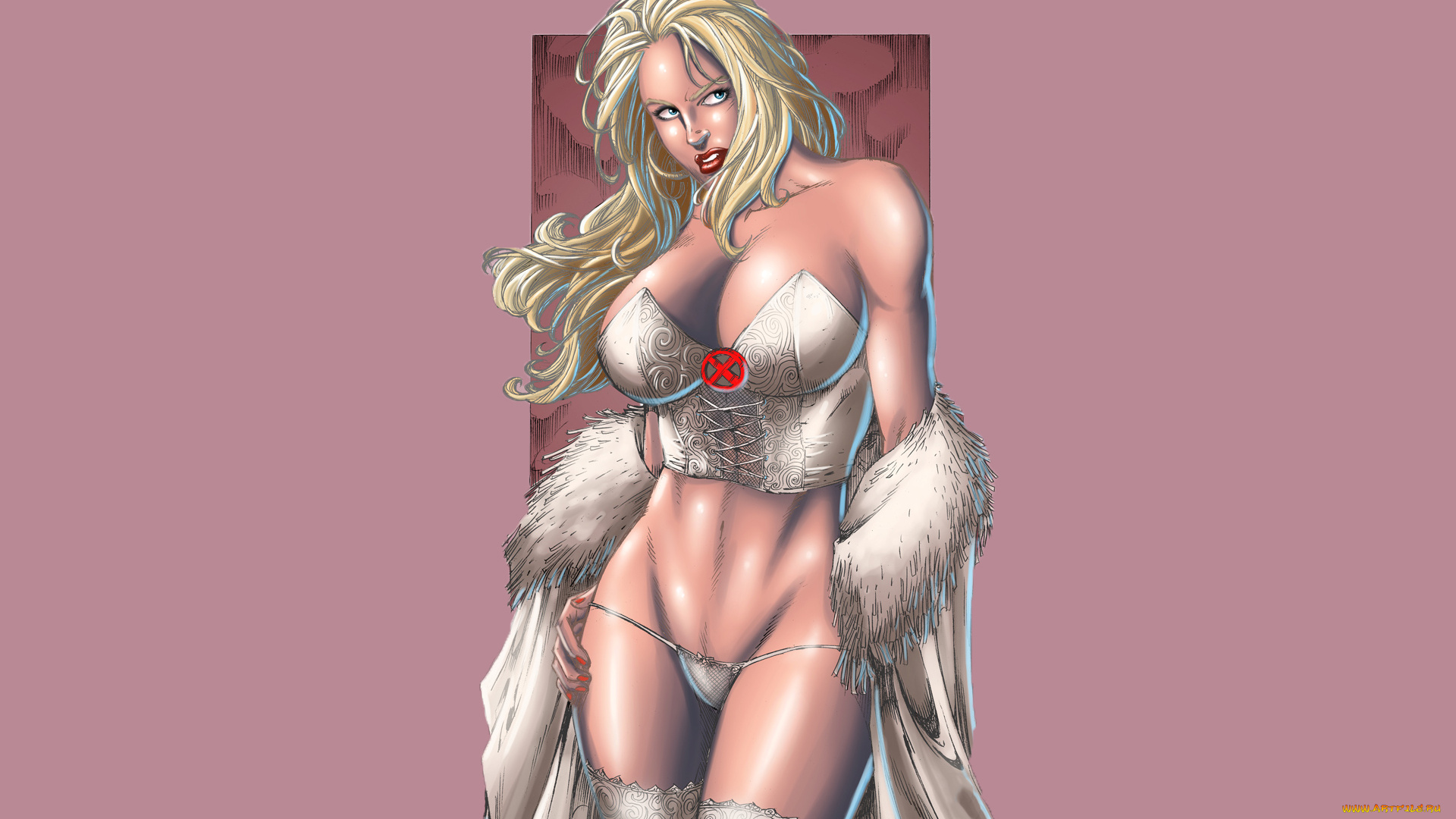 рисованное, комиксы, взгляд, фон, девушка, корсет, чулки