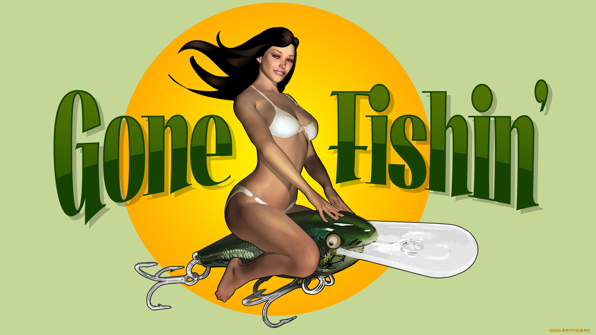 рисованное, люди, взгляд, купальник, улыбка, блесна, фон, девушка