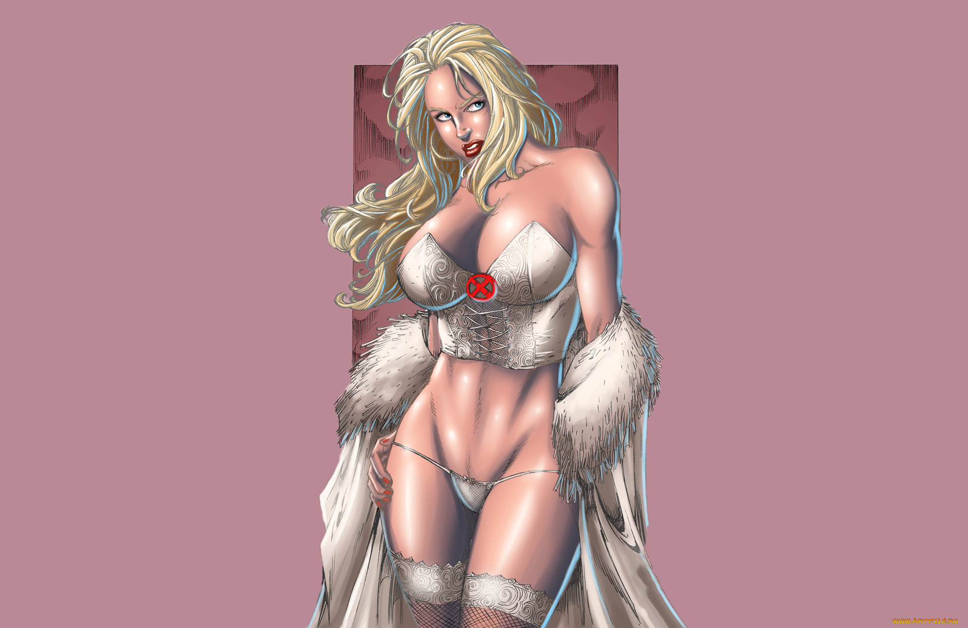 рисованное, комиксы, взгляд, фон, девушка, корсет, чулки