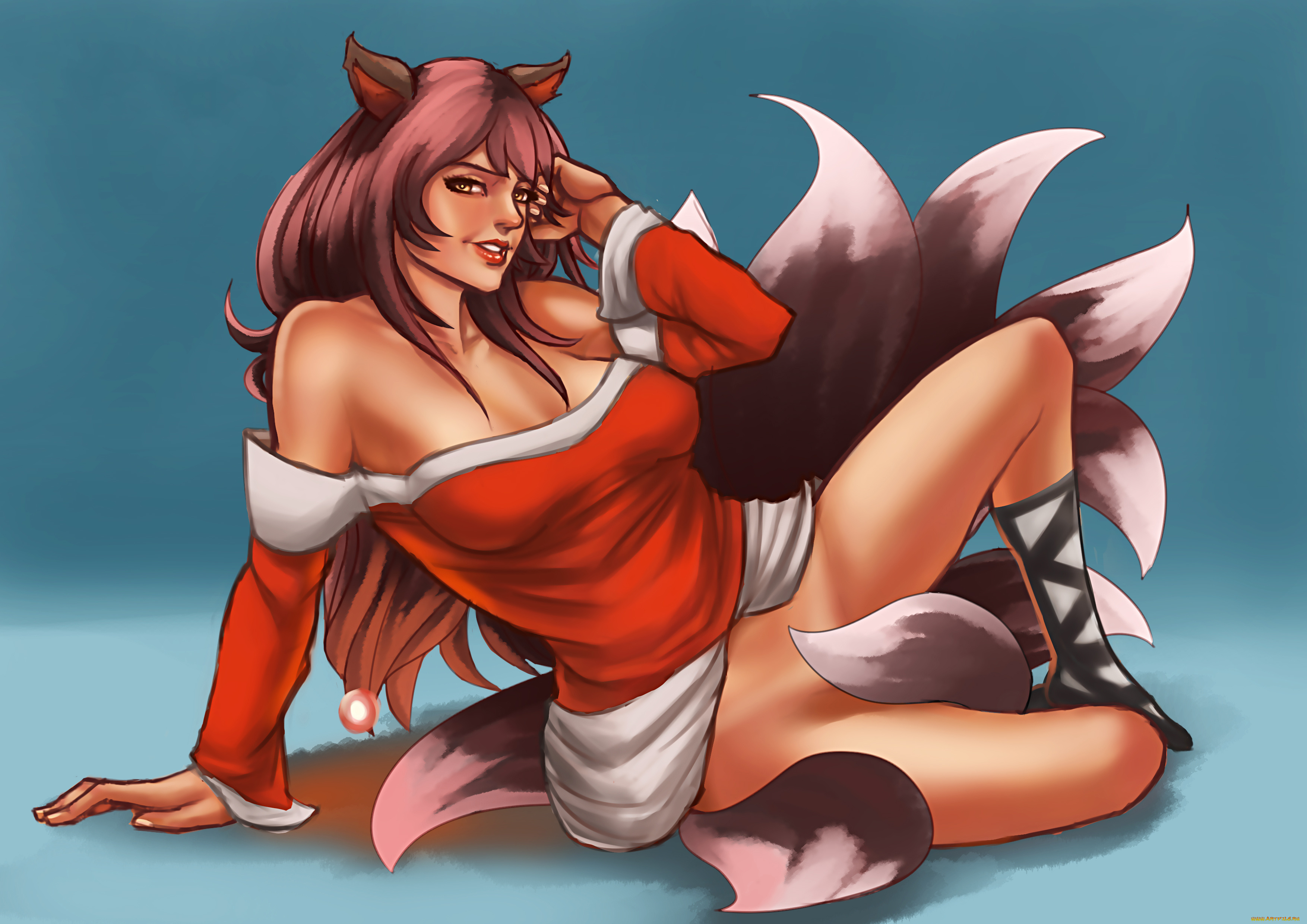 рисованное, комиксы, взгляд, фон, девушка, хвост, уши