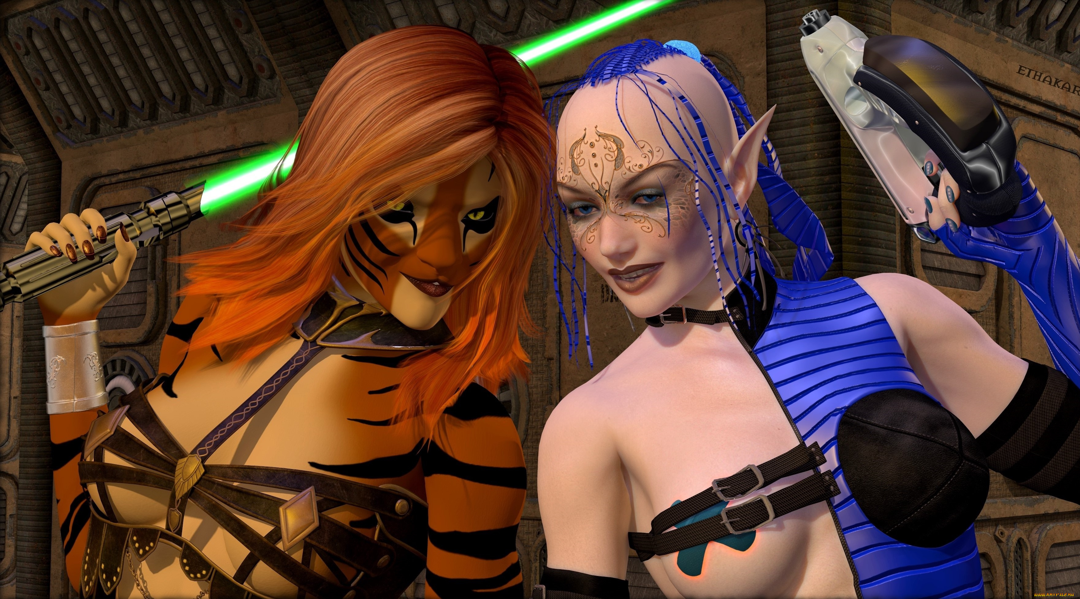 3д, графика, эльфы, , elves, эльфийка, взгляд, фон