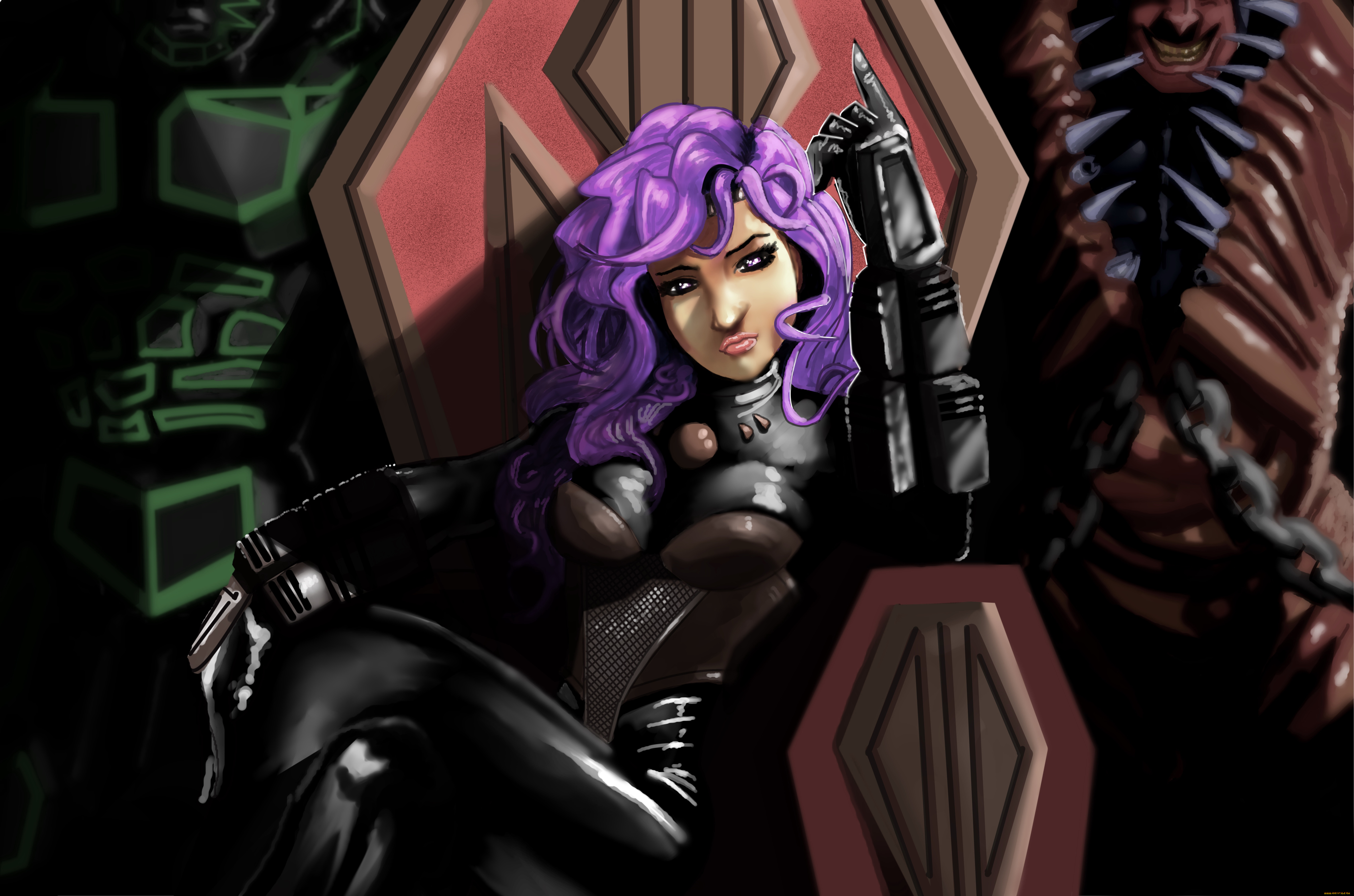 рисованное, комиксы, униформа, взгляд, фон, девушка