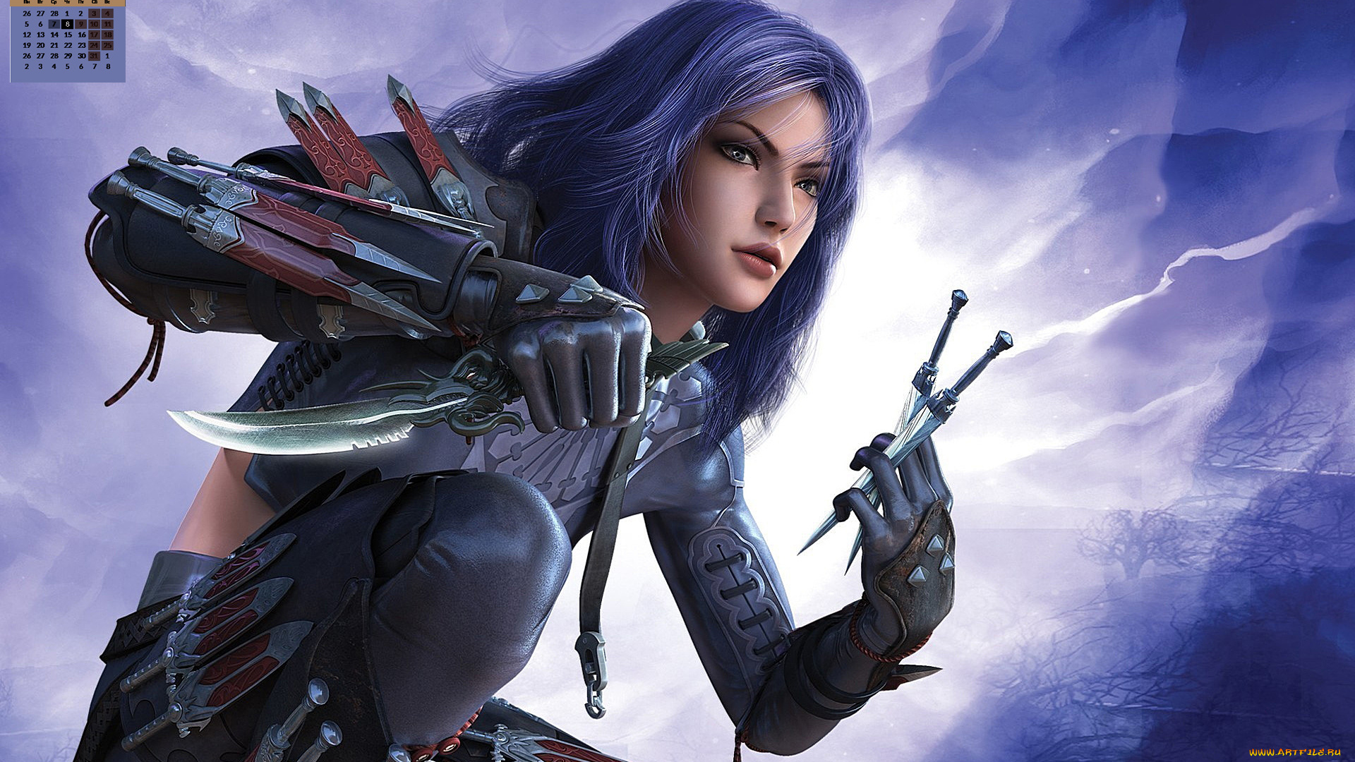 календари, фэнтези, 2018, взгляд, девушка, оружие