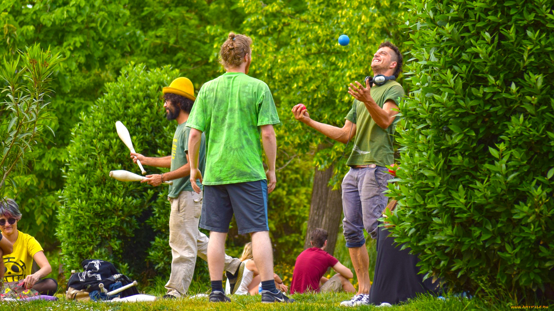 разное, люди, мяч, парень, растения, трюк