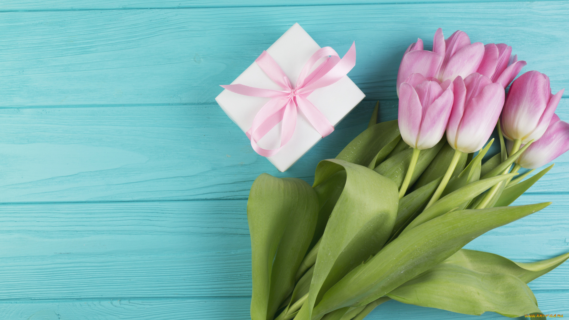 праздничные, подарки, и, коробочки, подарок, цветы, букет, тюльпаны, розовые