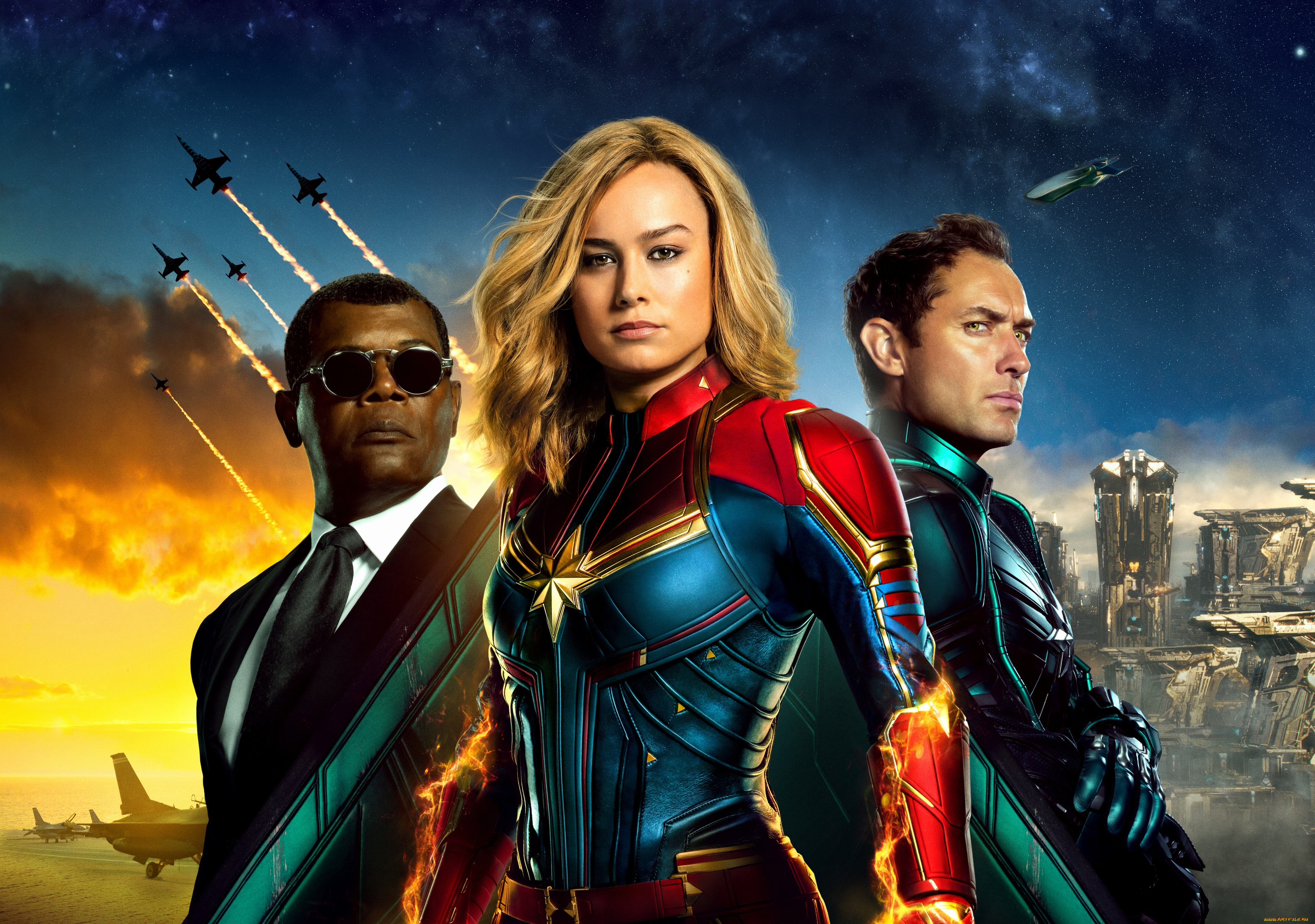 captain, marvel, , 2019, кино, фильмы, captain, marvel, фантастика, сaptain, marvel, brie, larson, samuel, l, jackson, jude, law, постер