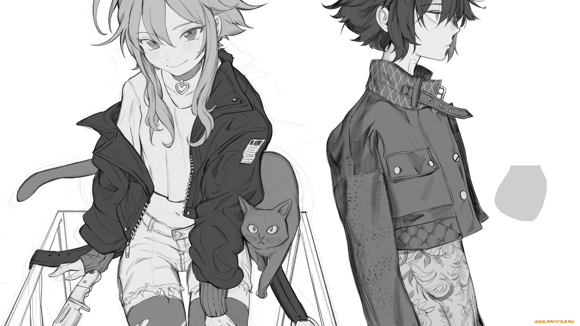 аниме, животные, , существа, нож, девушки, стиль