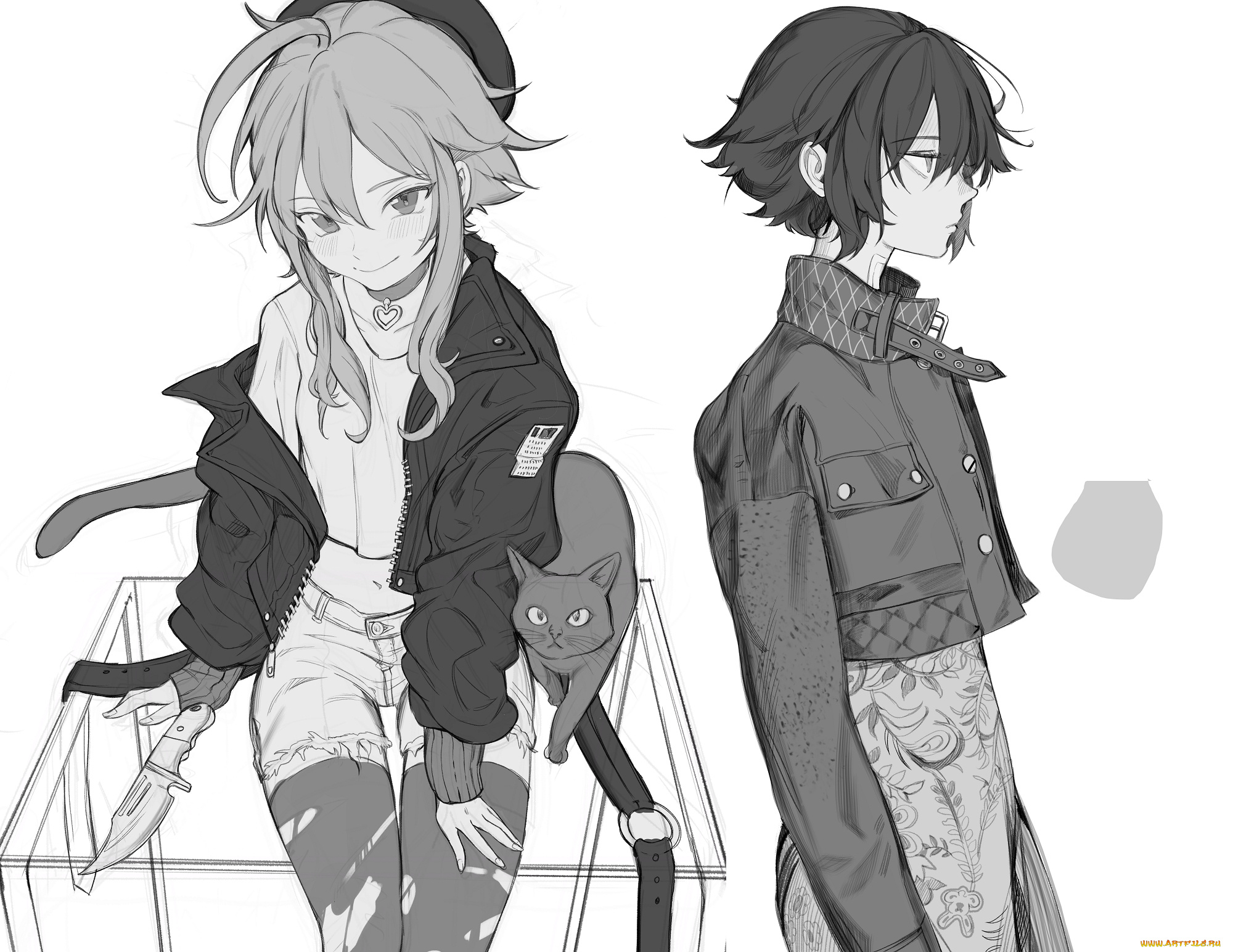 аниме, животные, , существа, нож, девушки, стиль