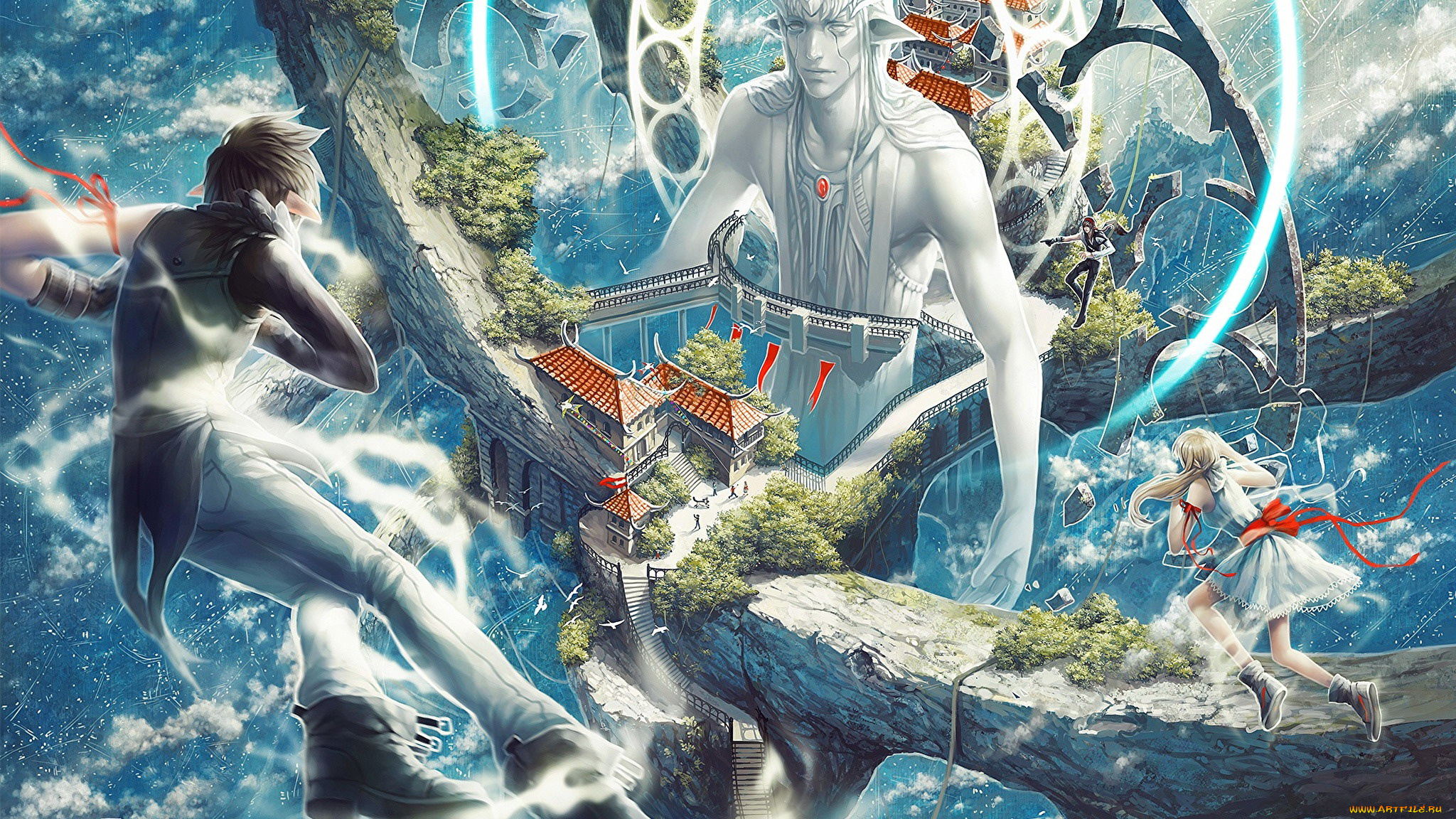 фэнтези, иные, миры, , иные, времена, здания, остров, полет, люди, статуя, пространство