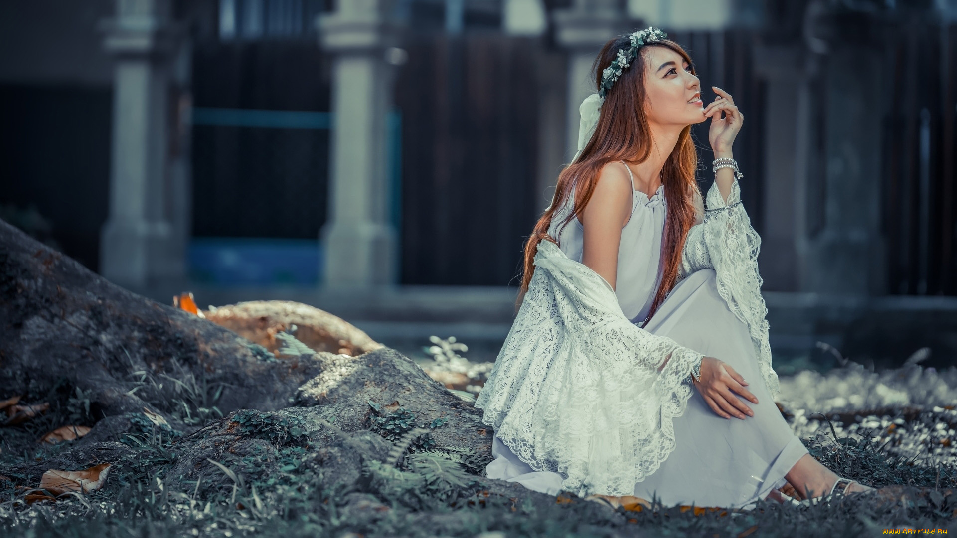 девушки, -, азиатки, азиатка, венок, кружева