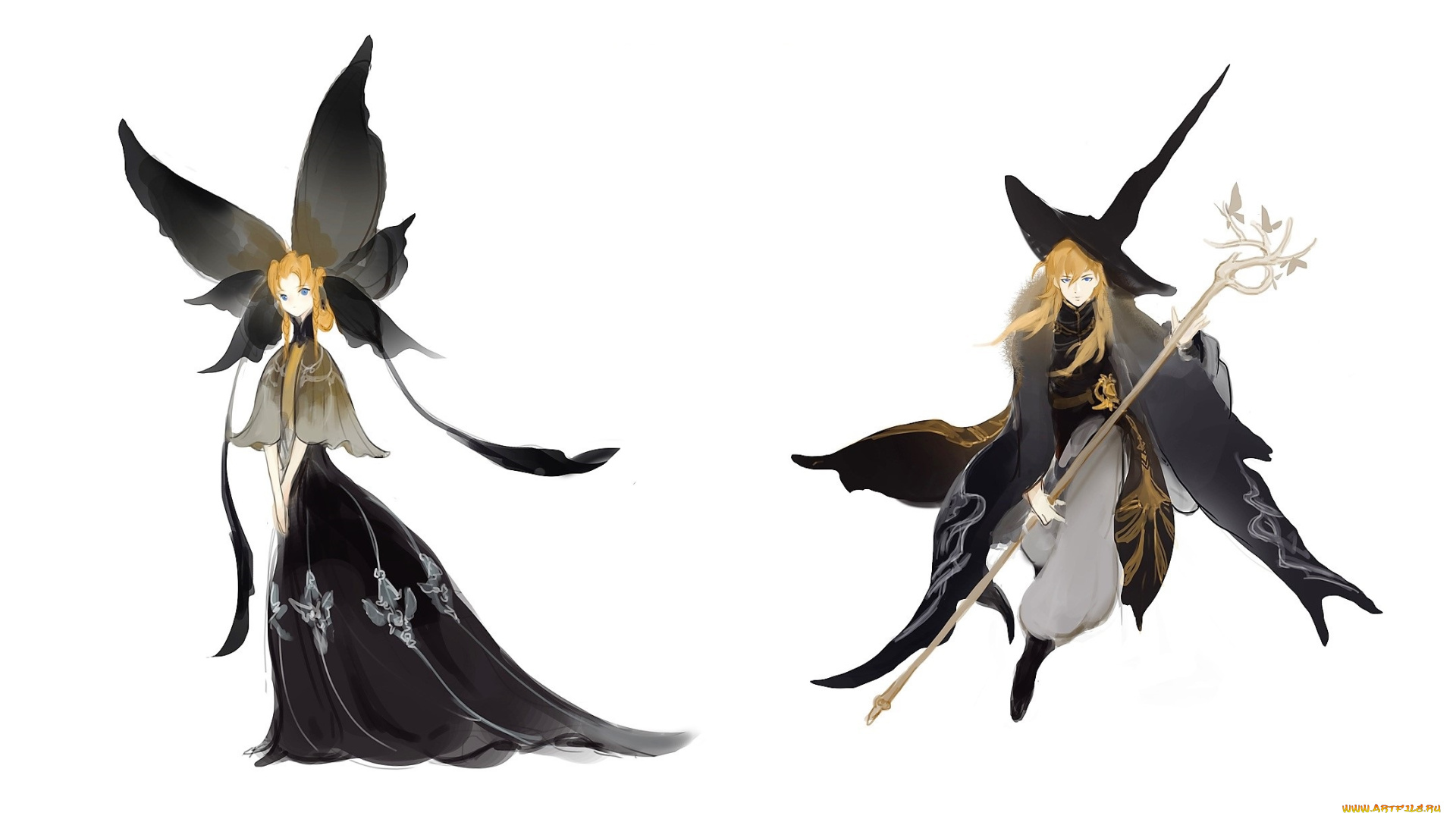 аниме, магия, , колдовство, , halloween, девушки, посох, бабочка