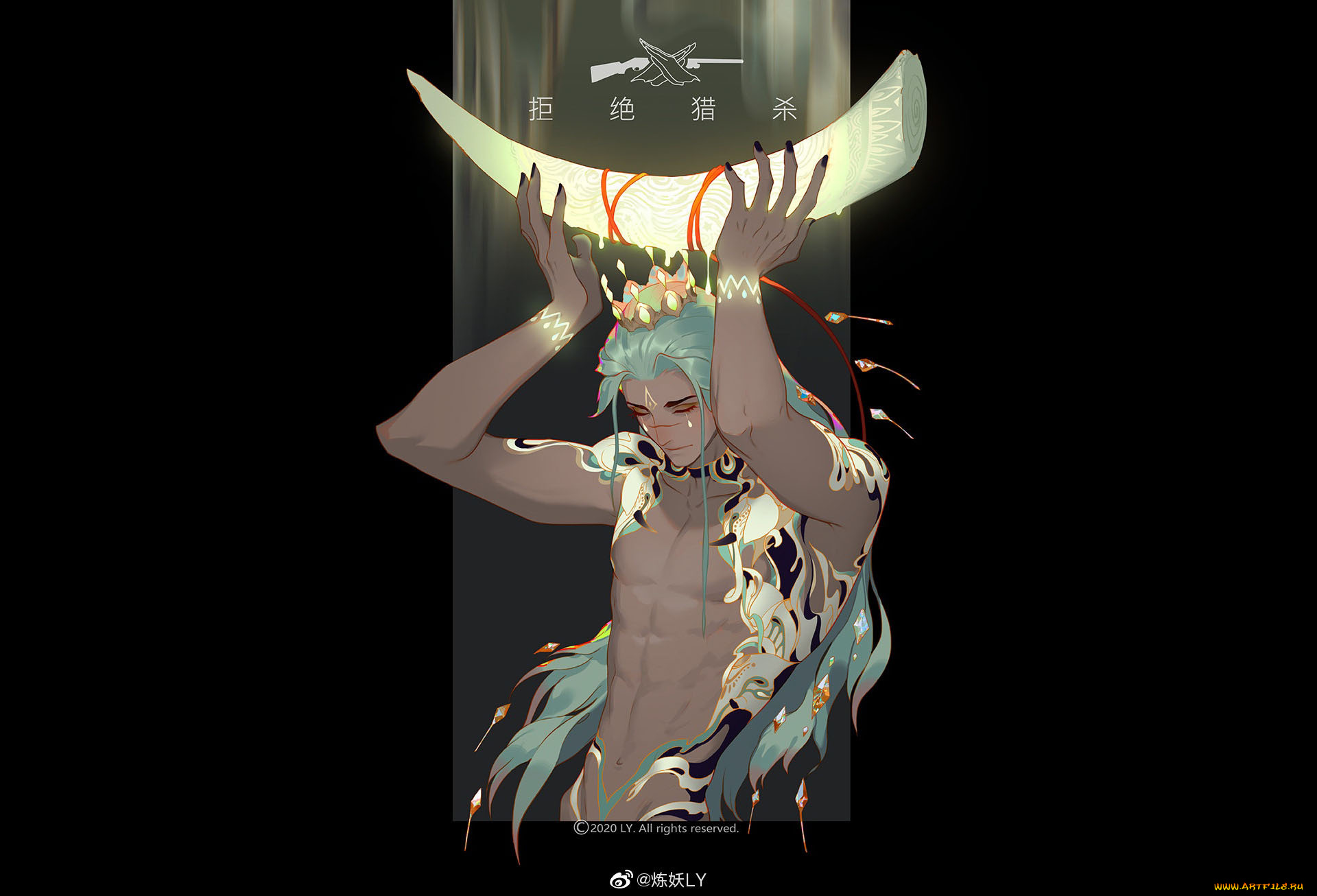 аниме, unknown, , другое, , парень, корона, рог