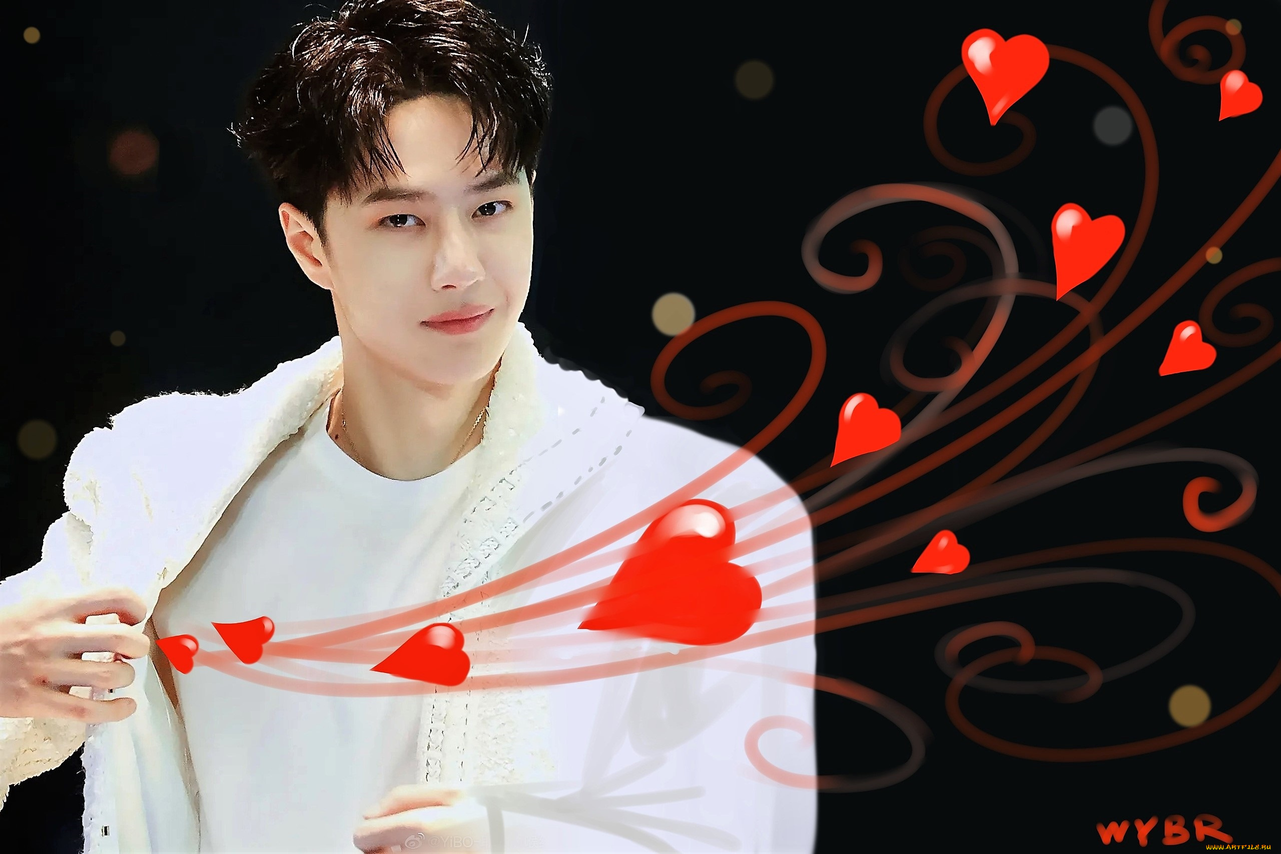 мужчины, wang, yi, bo, актер, певец, сердечки