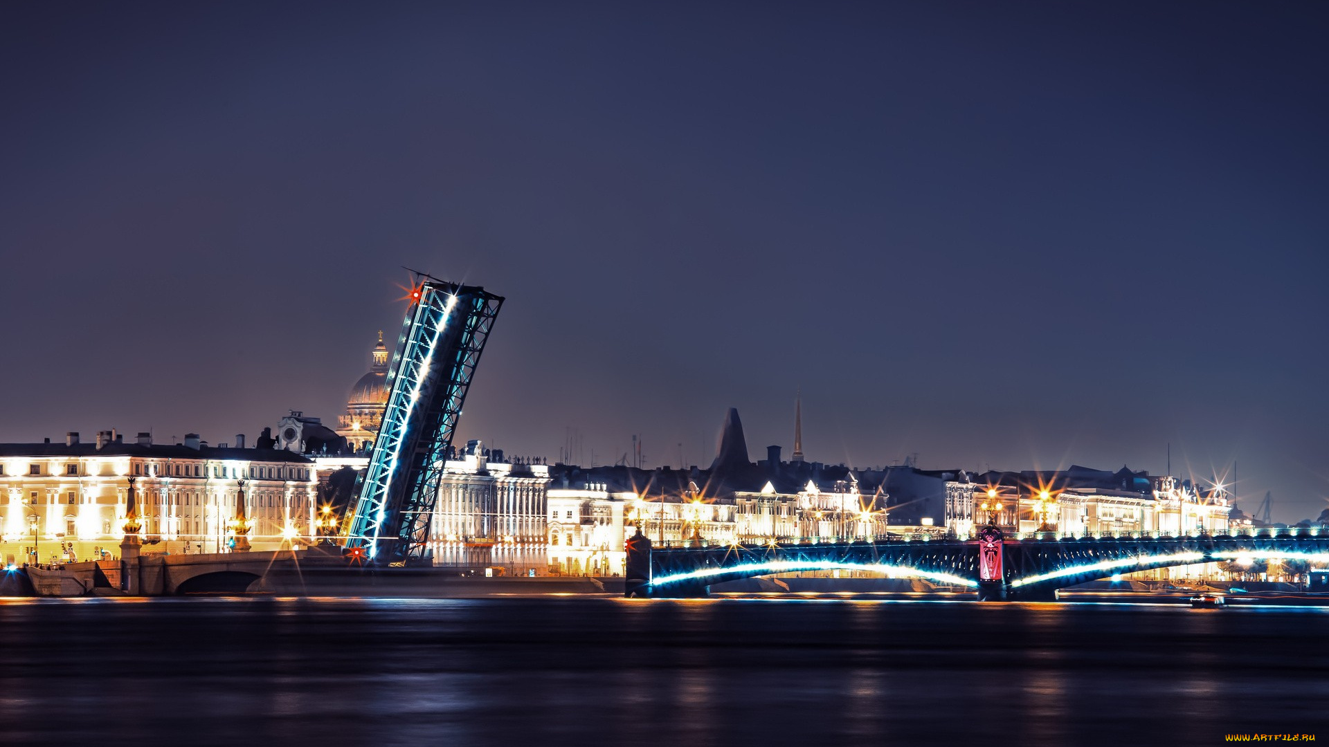 города, санкт-петербург, , петергоф, , россия, городской, вид, архитектура, ночь, огни, длительная, выдержка, здание, мост, река, санкт, петербург, собор