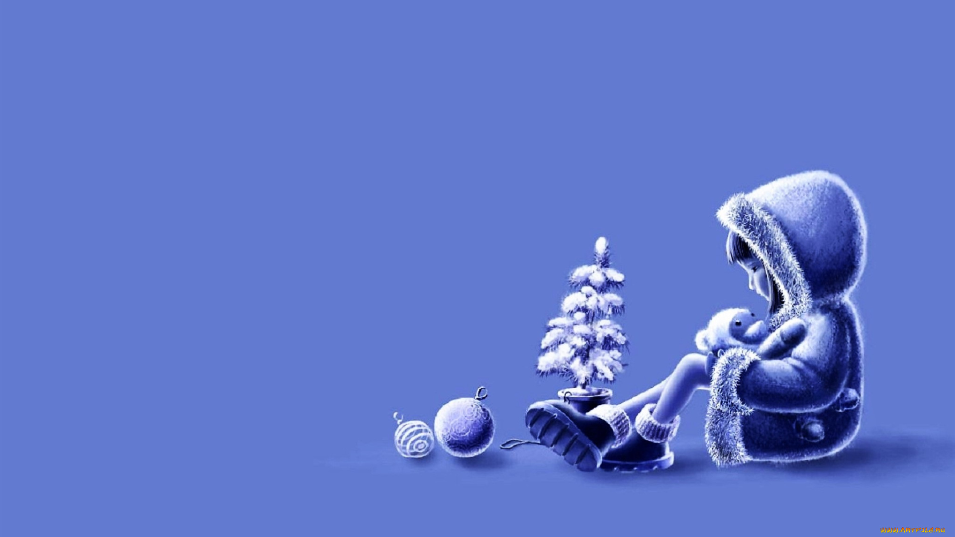 рисованное, праздники, девочка, ёлка, украшения