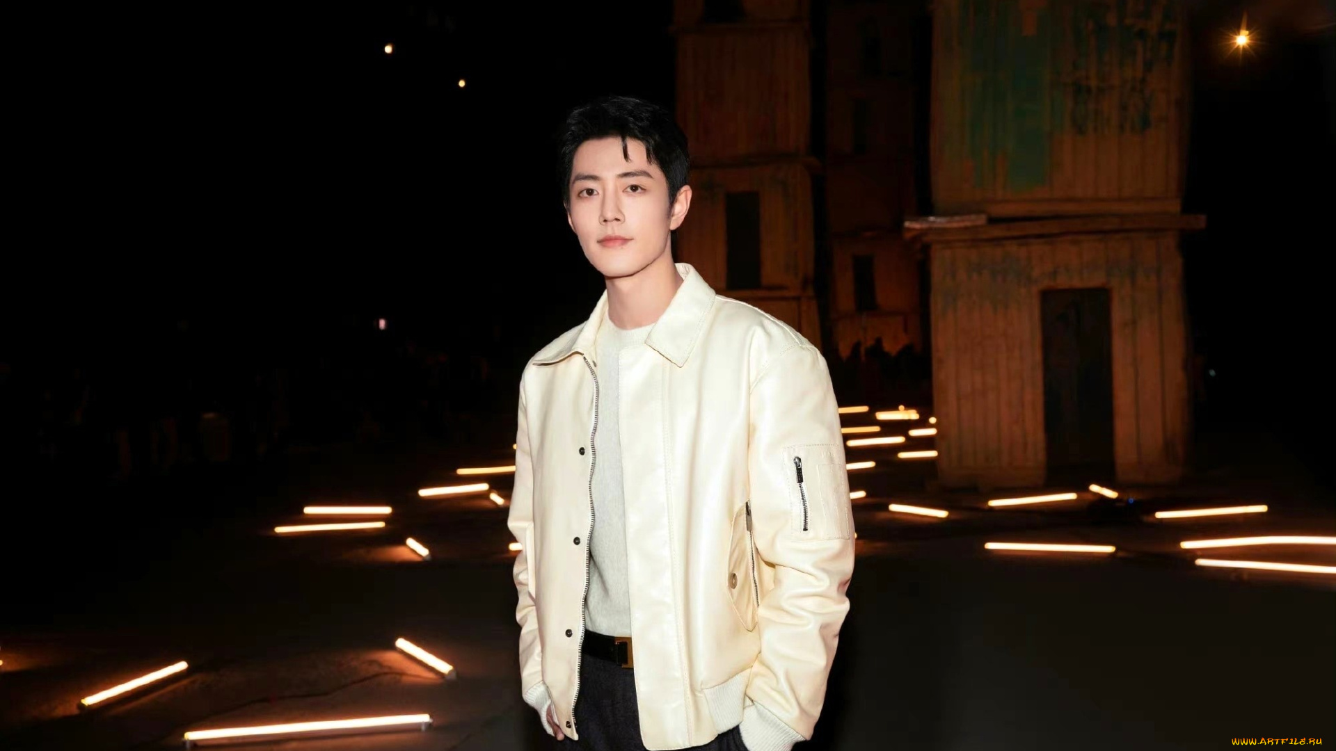 мужчины, xiao, zhan, актер, куртка, город, огни