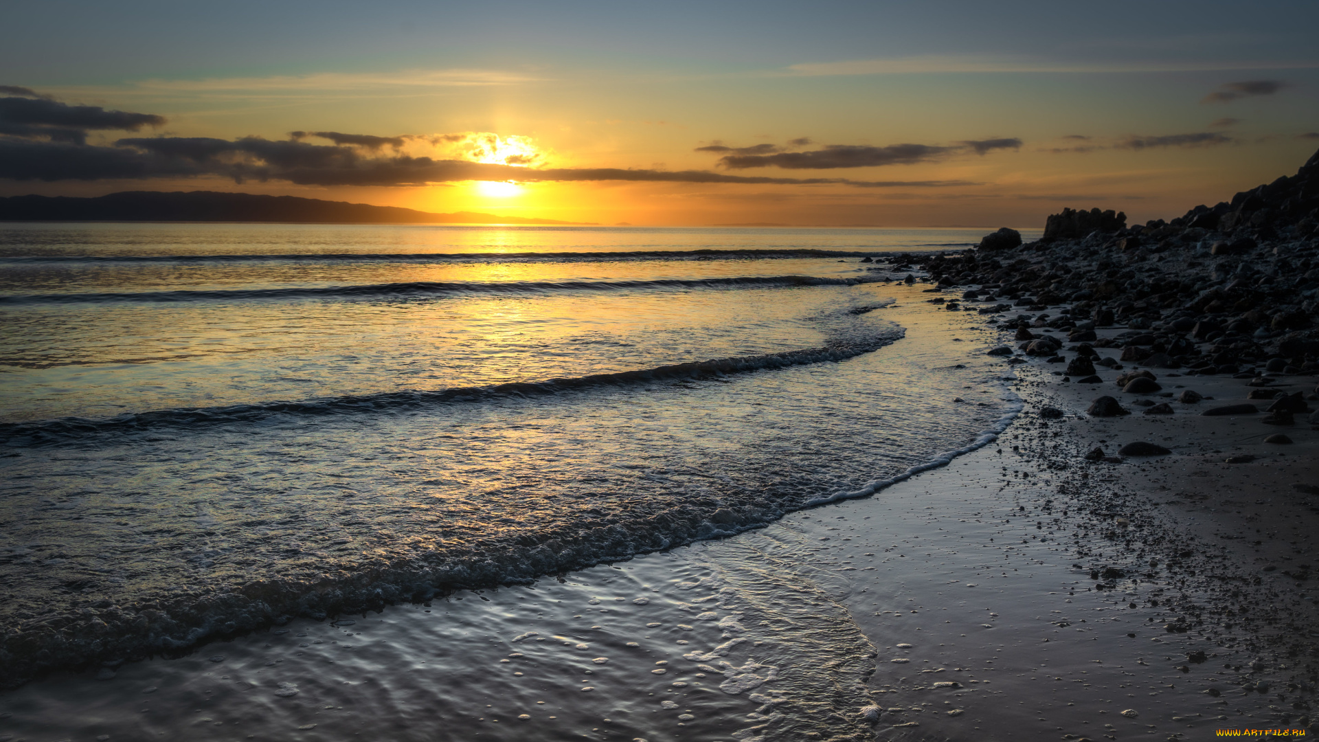 природа, побережье, закат