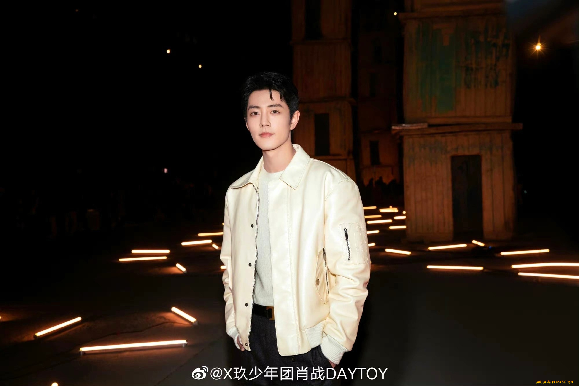 мужчины, xiao, zhan, актер, куртка, город, огни