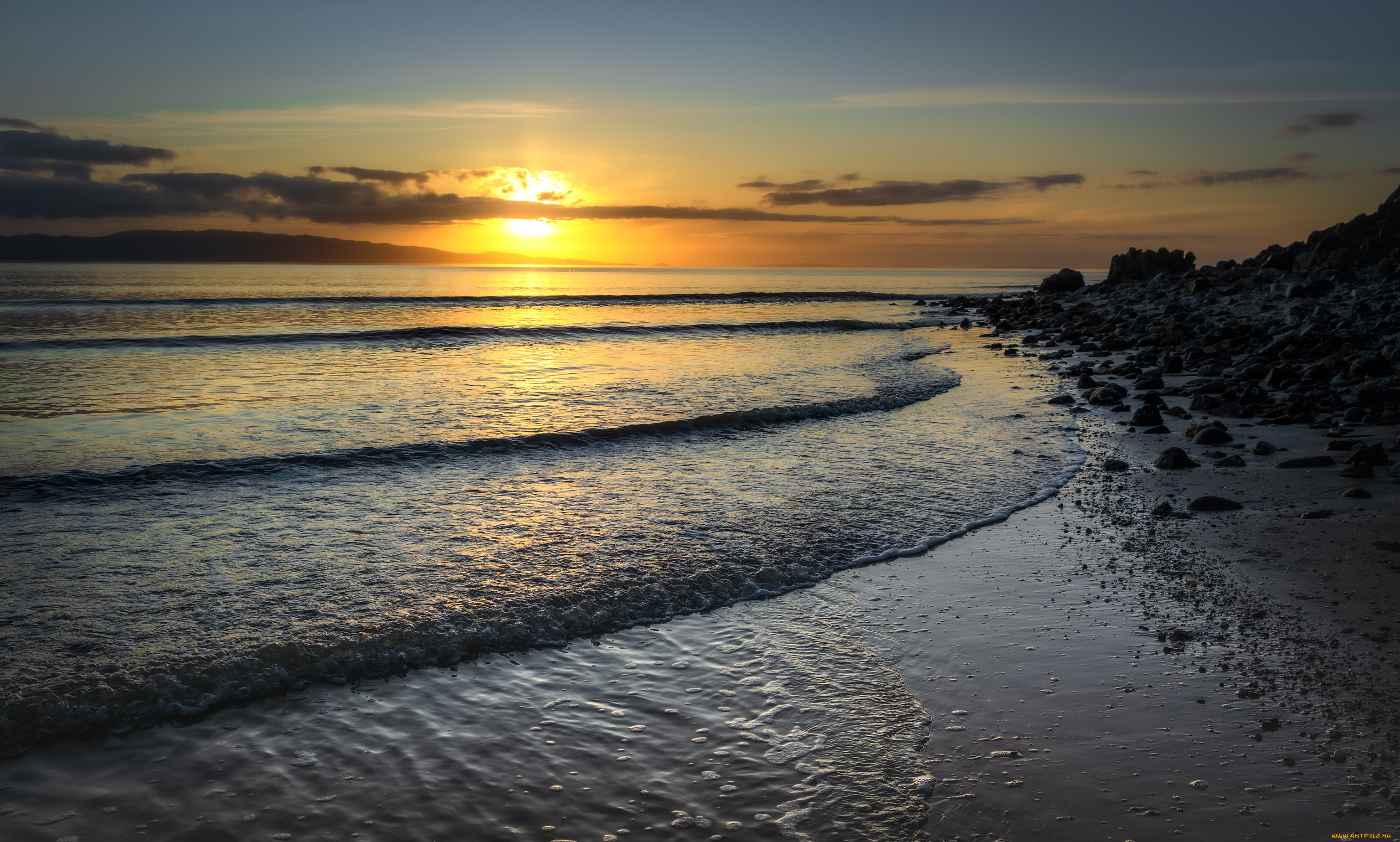 природа, побережье, закат