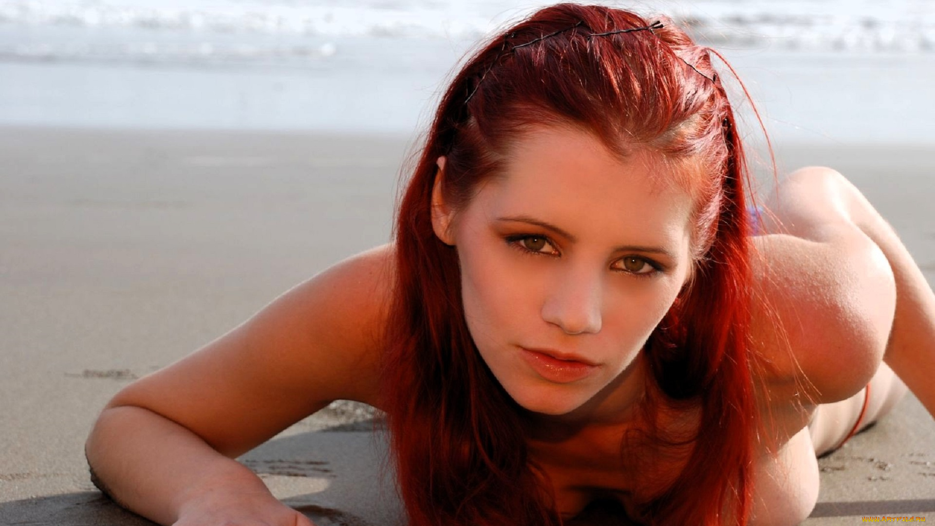 девушки, ariel, piperfawn, красные, волосы, пляж, море