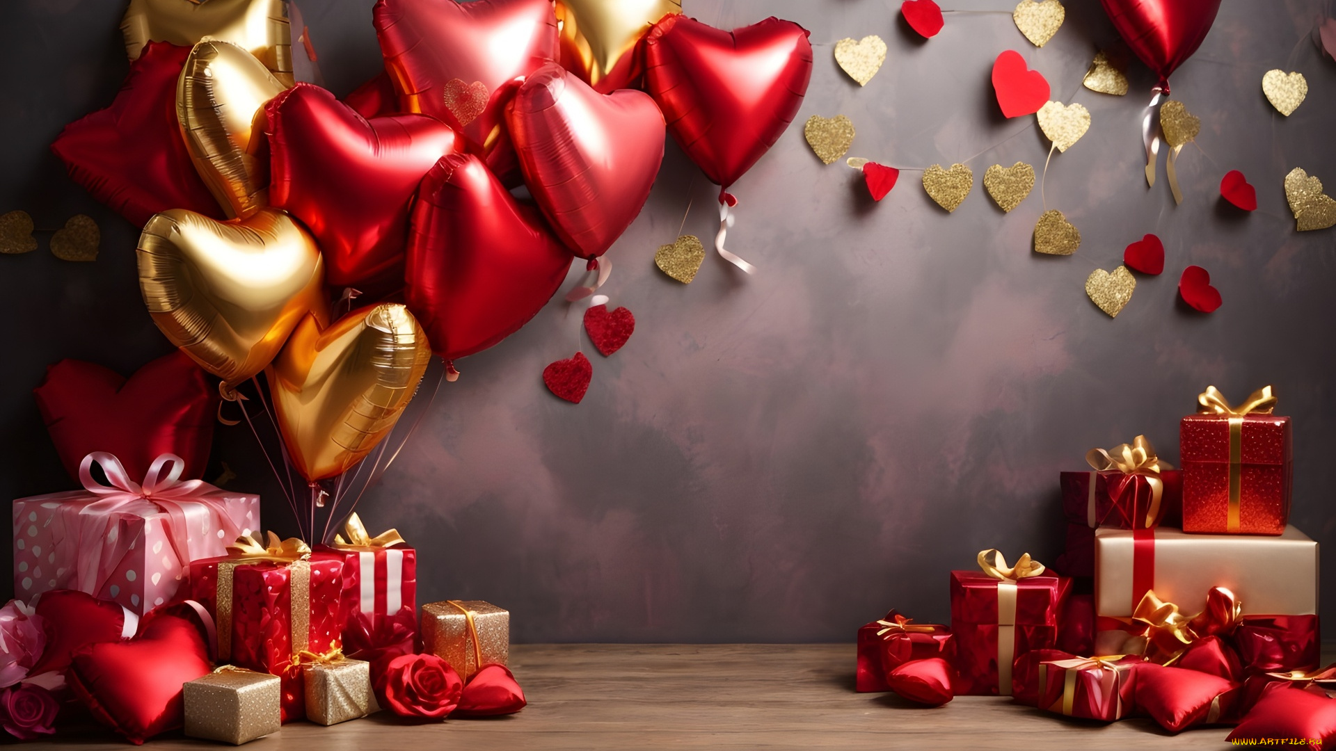праздничные, день, святого, валентина, , сердечки, , любовь, подарки, сердечки, шарики