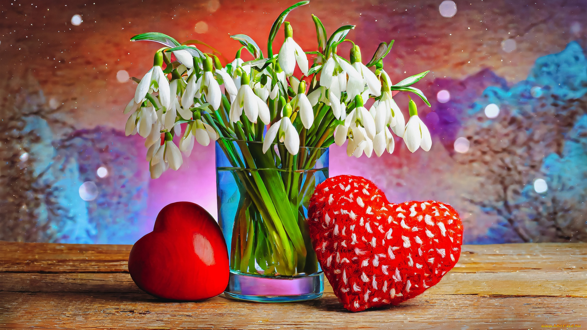 праздничные, день, святого, валентина, , сердечки, , любовь, подснежники, букет, сердце