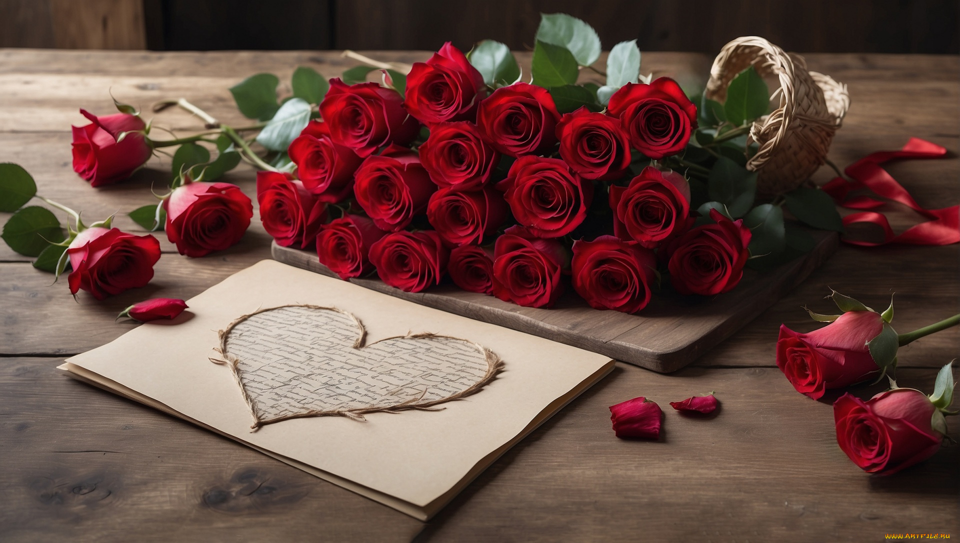 праздничные, день, святого, валентина, , сердечки, , любовь, розы, бутоны, много, лепестки, сердце