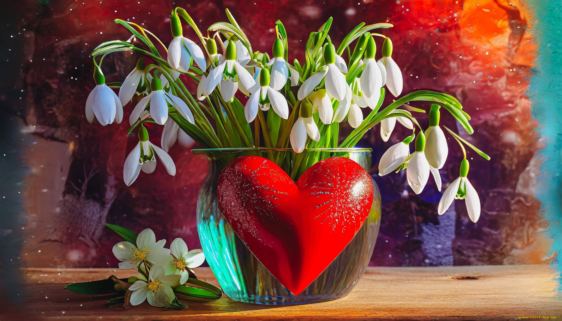 праздничные, день, святого, валентина, , сердечки, , любовь, подснежники, букет, сердце