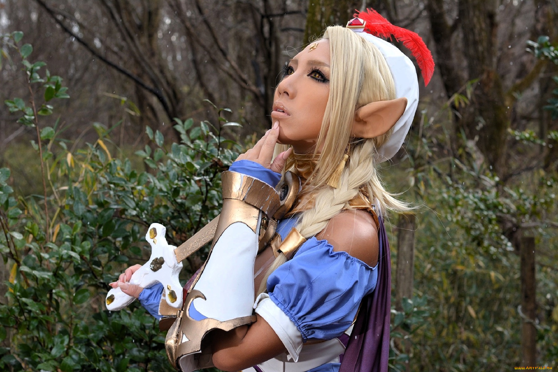 девушки, nonsummerjack, образ, косплей, костюм, наряд, ушки, кусты, лес