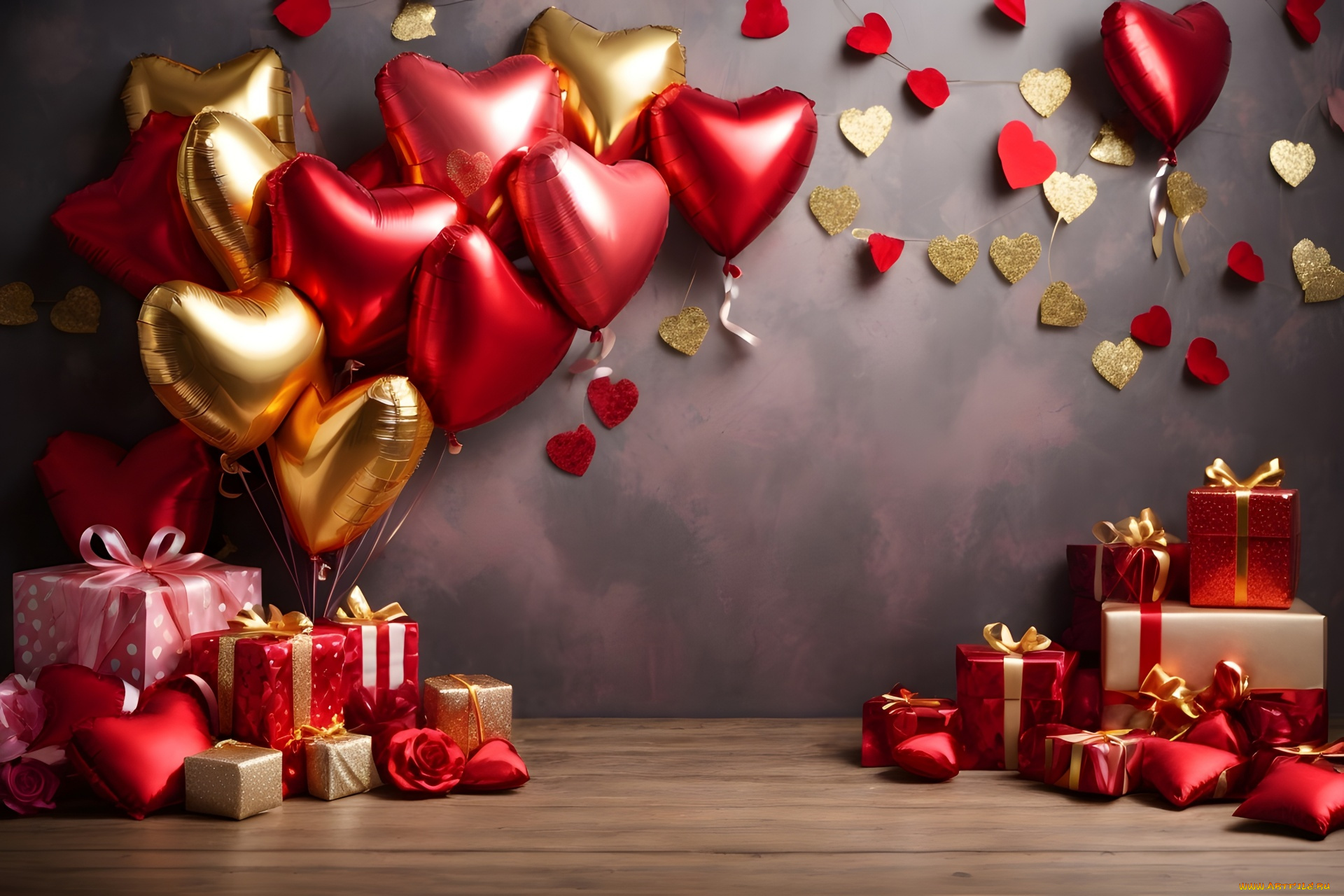 праздничные, день, святого, валентина, , сердечки, , любовь, подарки, сердечки, шарики