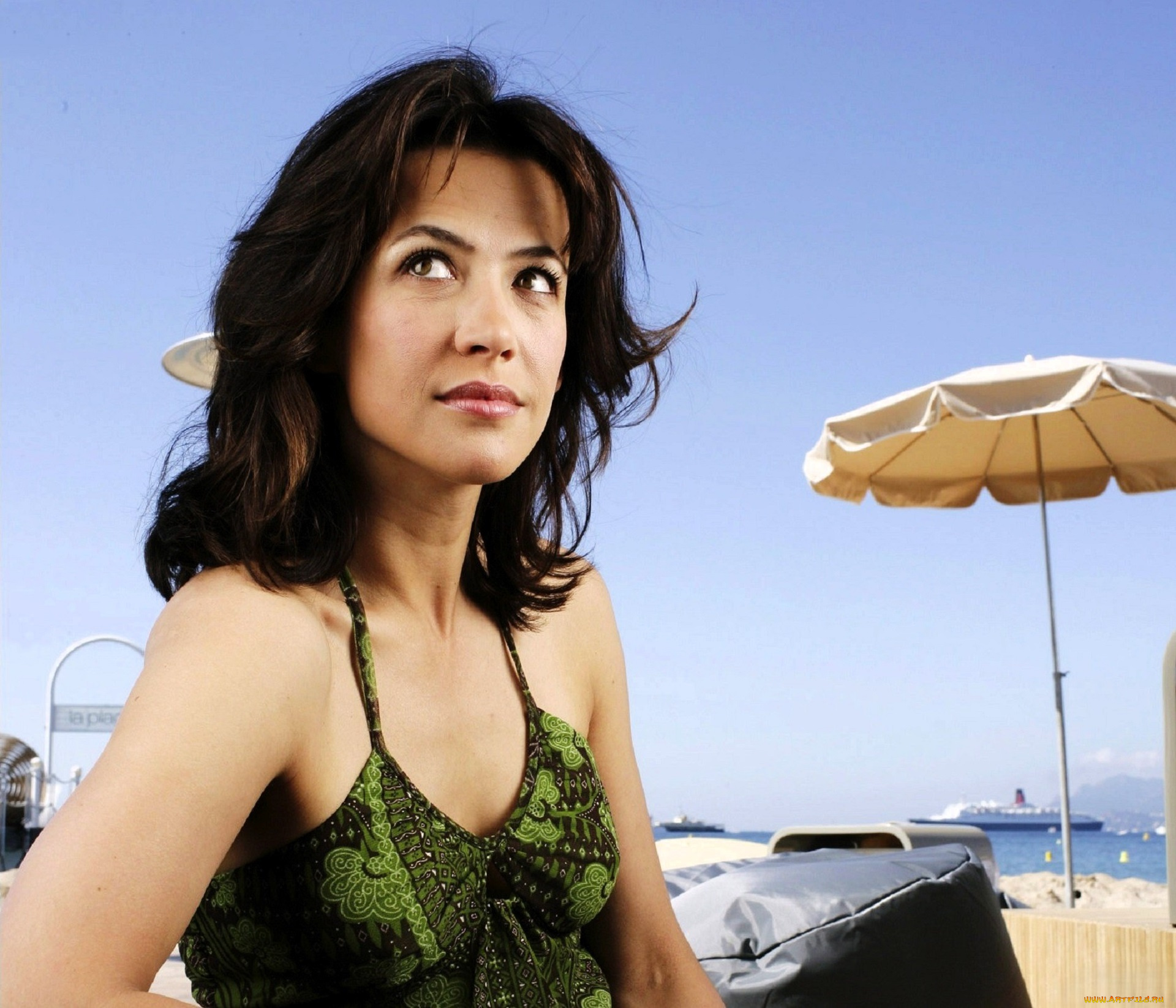 девушки, sophie, marceau, шатенка, актриса, платье, пляж, зонтики