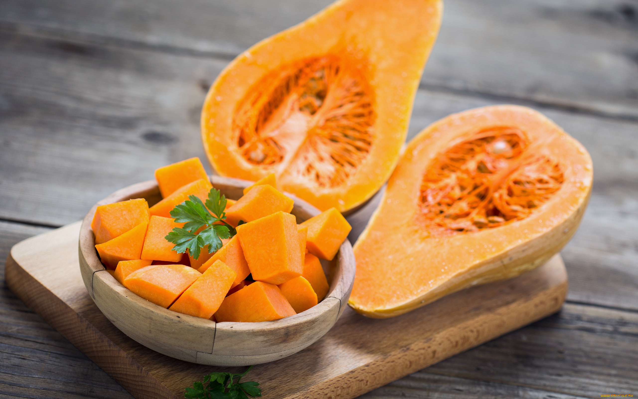 еда, тыква, петрушка, кусочки