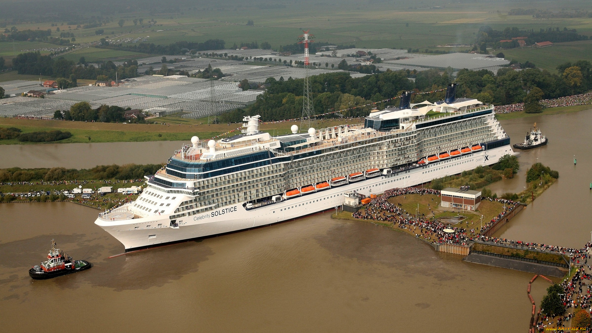 корабли, лайнеры, река, люди, лайнер, баркас